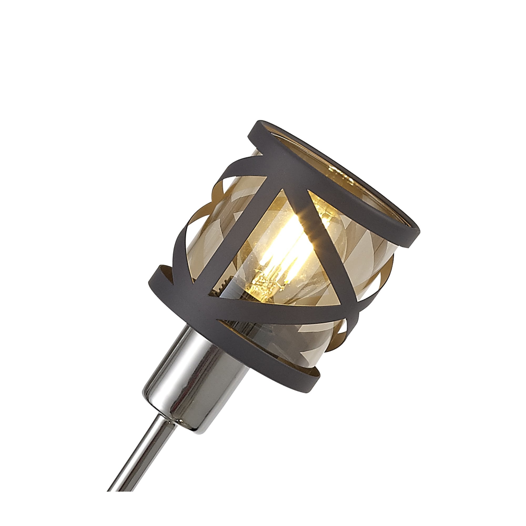 Fabula Leaden Adjustable 4 Light Pendant - Matt Grey, Polished Chrome & Cognac Glass