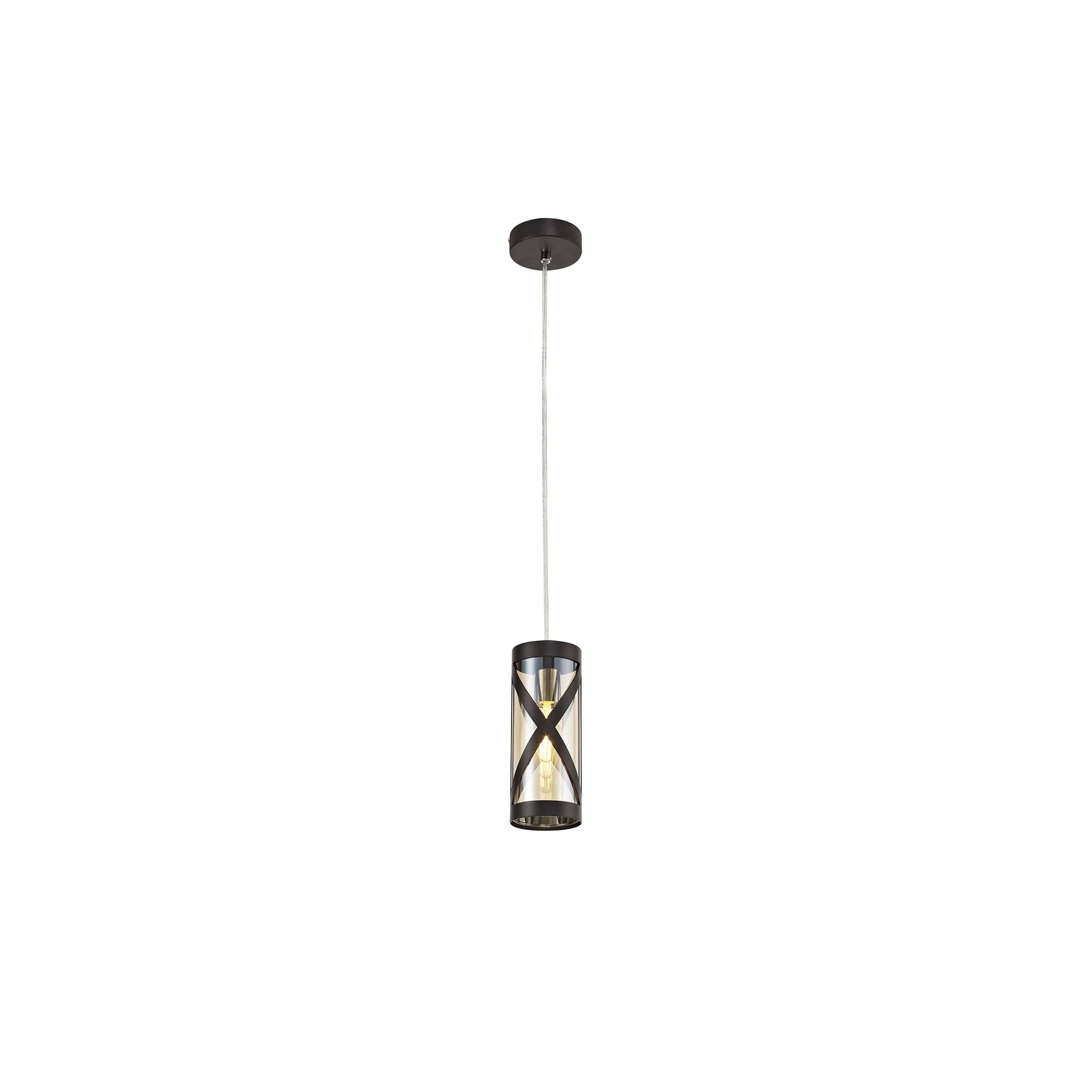 Fabula Leaden Single Pendant - Oiled Bronze, Polished Chrome & Amber Glass