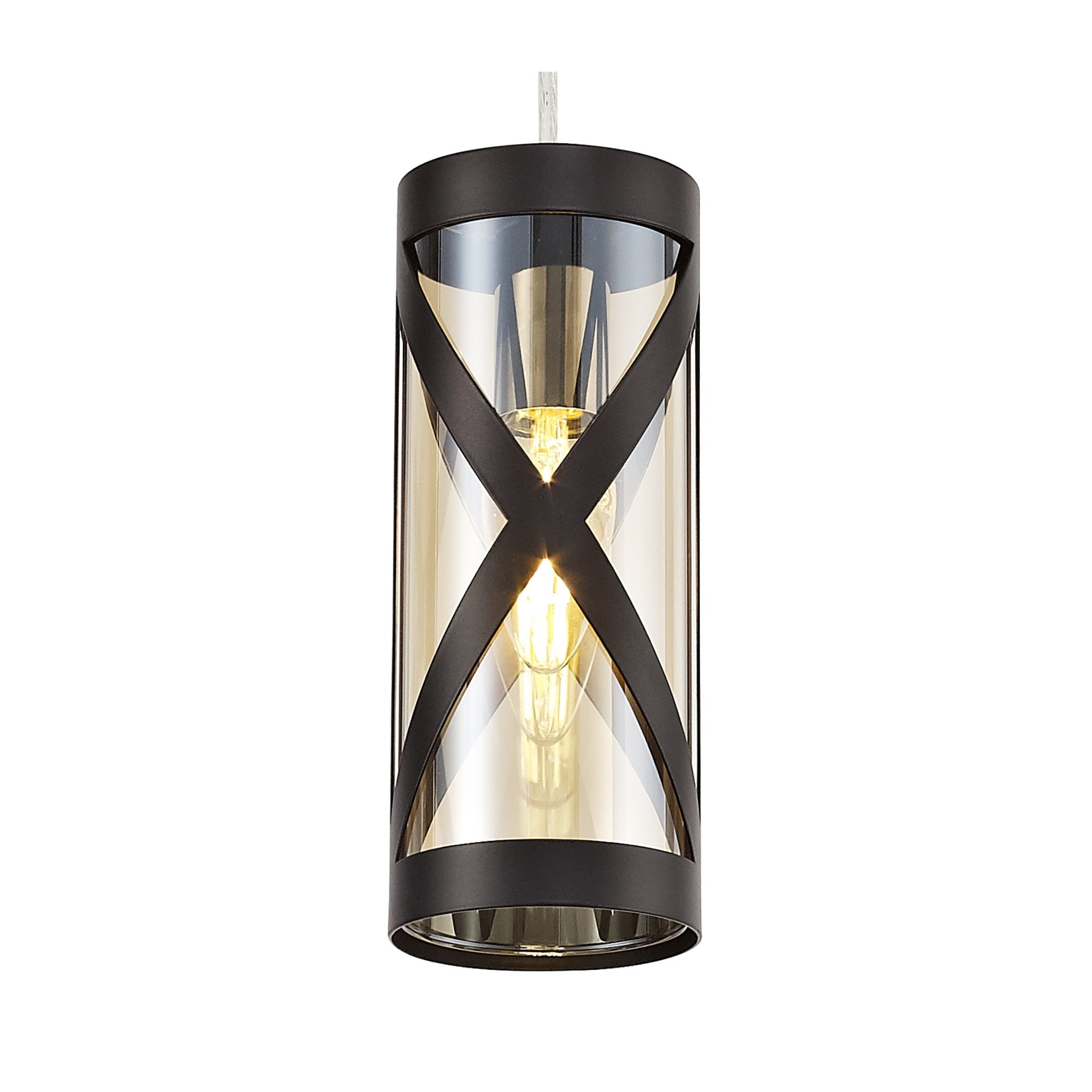 Fabula Leaden Single Pendant - Oiled Bronze, Polished Chrome & Amber Glass