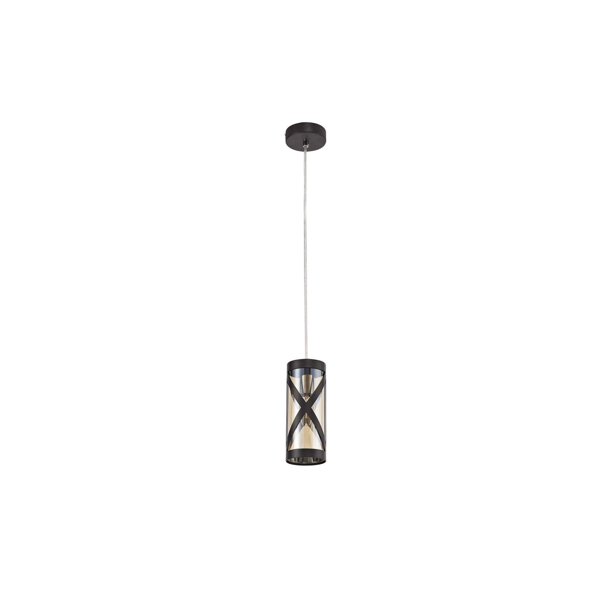 Fabula Leaden Single Pendant - Oiled Bronze, Polished Chrome & Amber Glass
