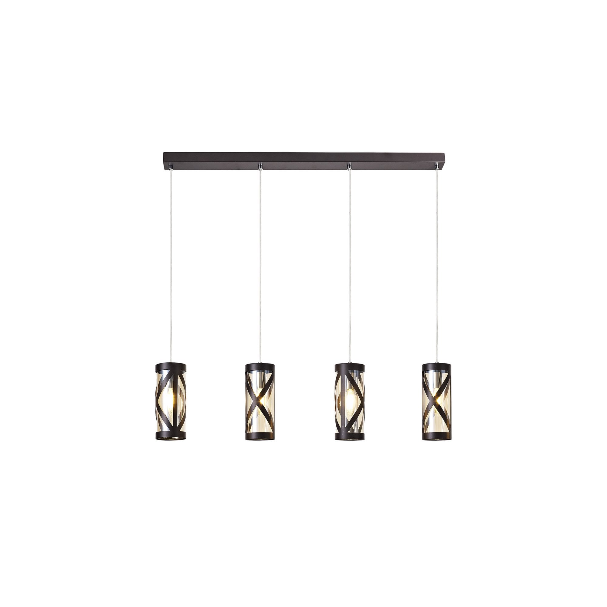 Fabula Leaden 4 Light Linear Bar Pendant - Oiled Bronze, Polished Chrome & Amber Glass