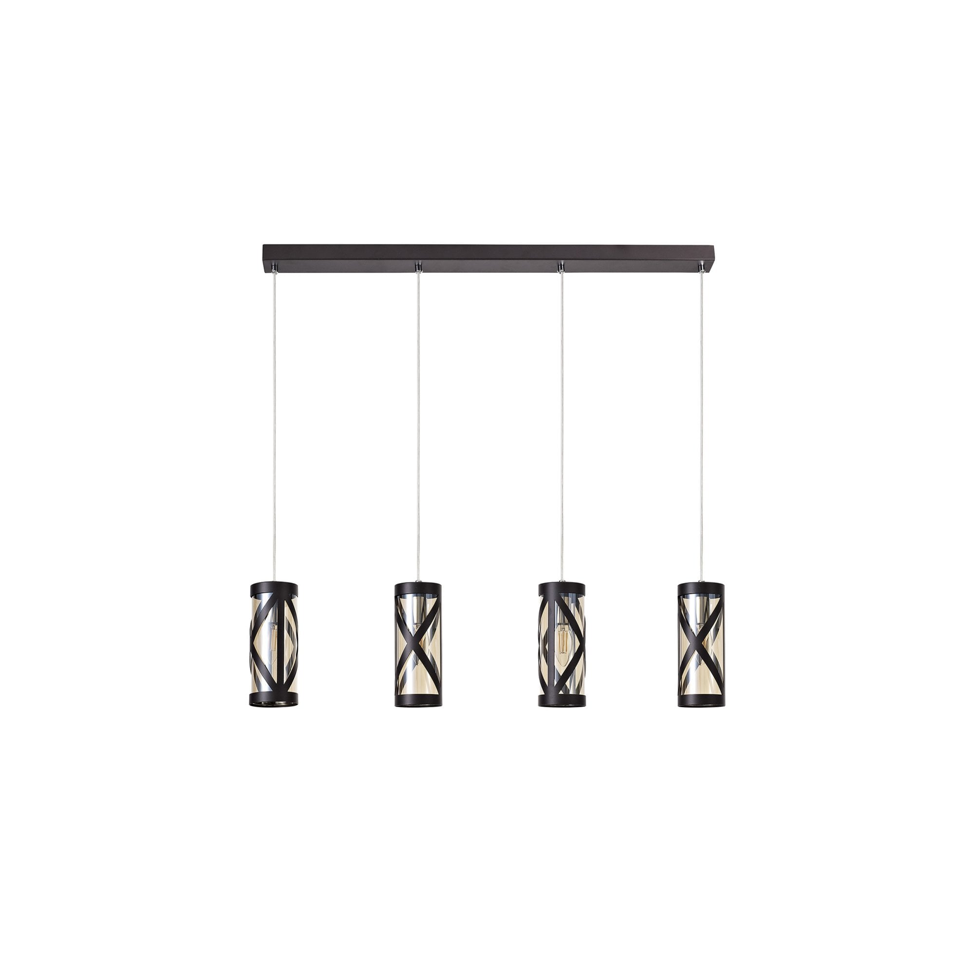 Fabula Leaden 4 Light Linear Bar Pendant - Oiled Bronze, Polished Chrome & Amber Glass