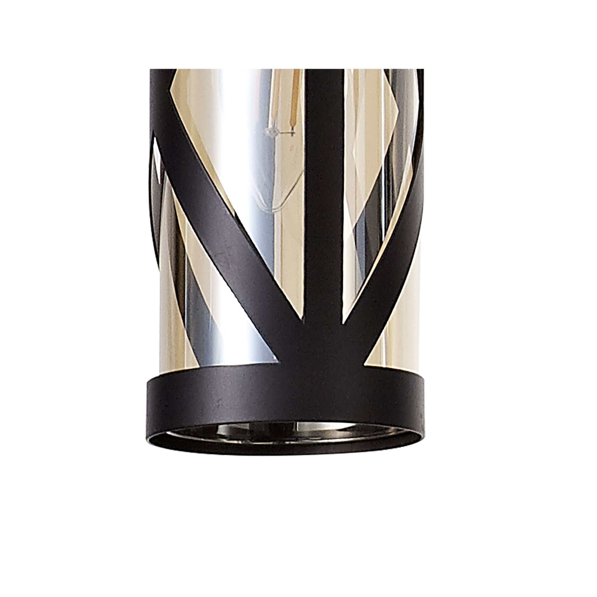 Fabula Leaden 4 Light Linear Bar Pendant - Oiled Bronze, Polished Chrome & Amber Glass