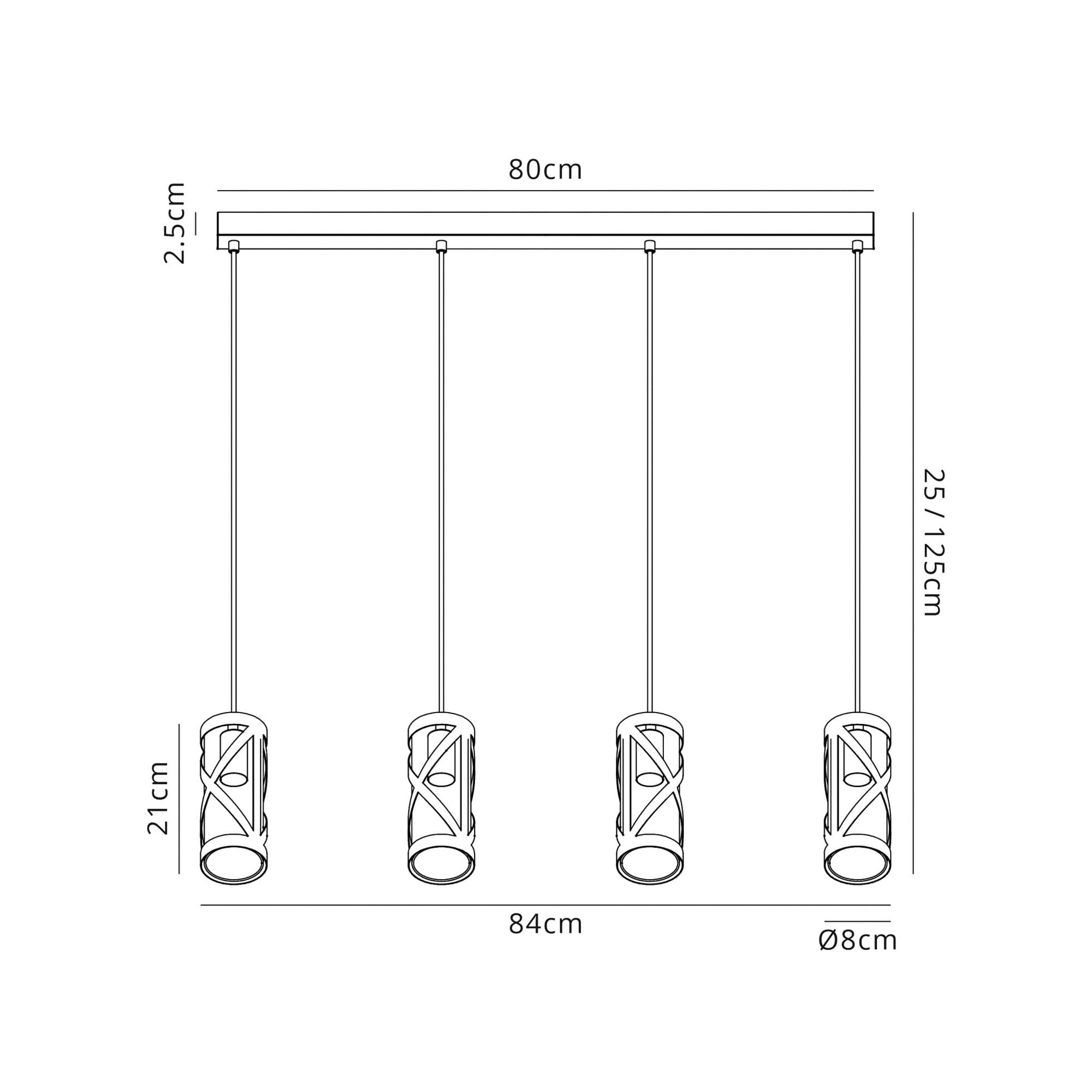 Fabula Leaden 4 Light Linear Bar Pendant - Oiled Bronze, Polished Chrome & Amber Glass