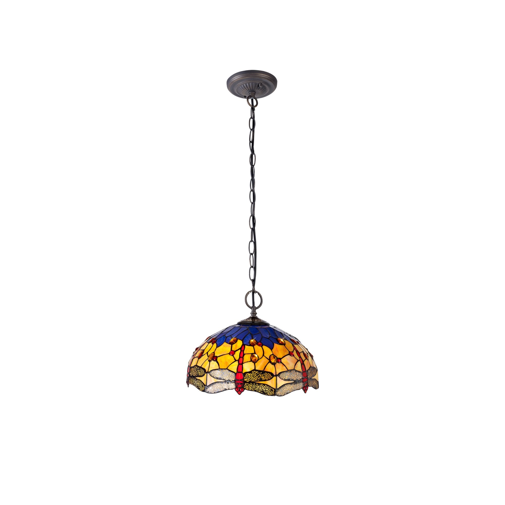 Fabula Hornbeam 2 Light Downlighter Pendant - 40cm Tiffany Shade - Blue & Orange