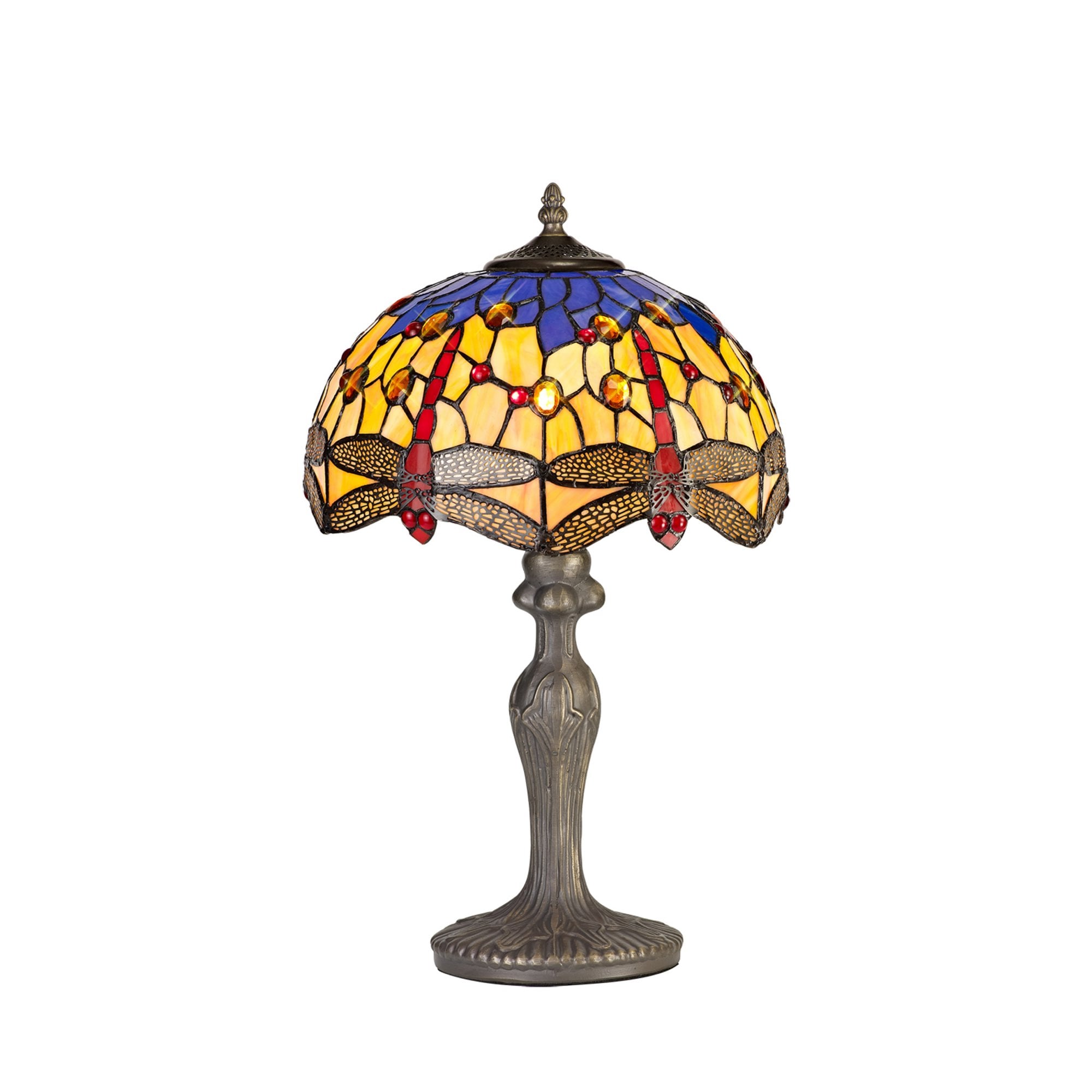 Fabula Hornbeam Single Curved Table Lamp - 30cm Tiffany Shade - Blue & Orange