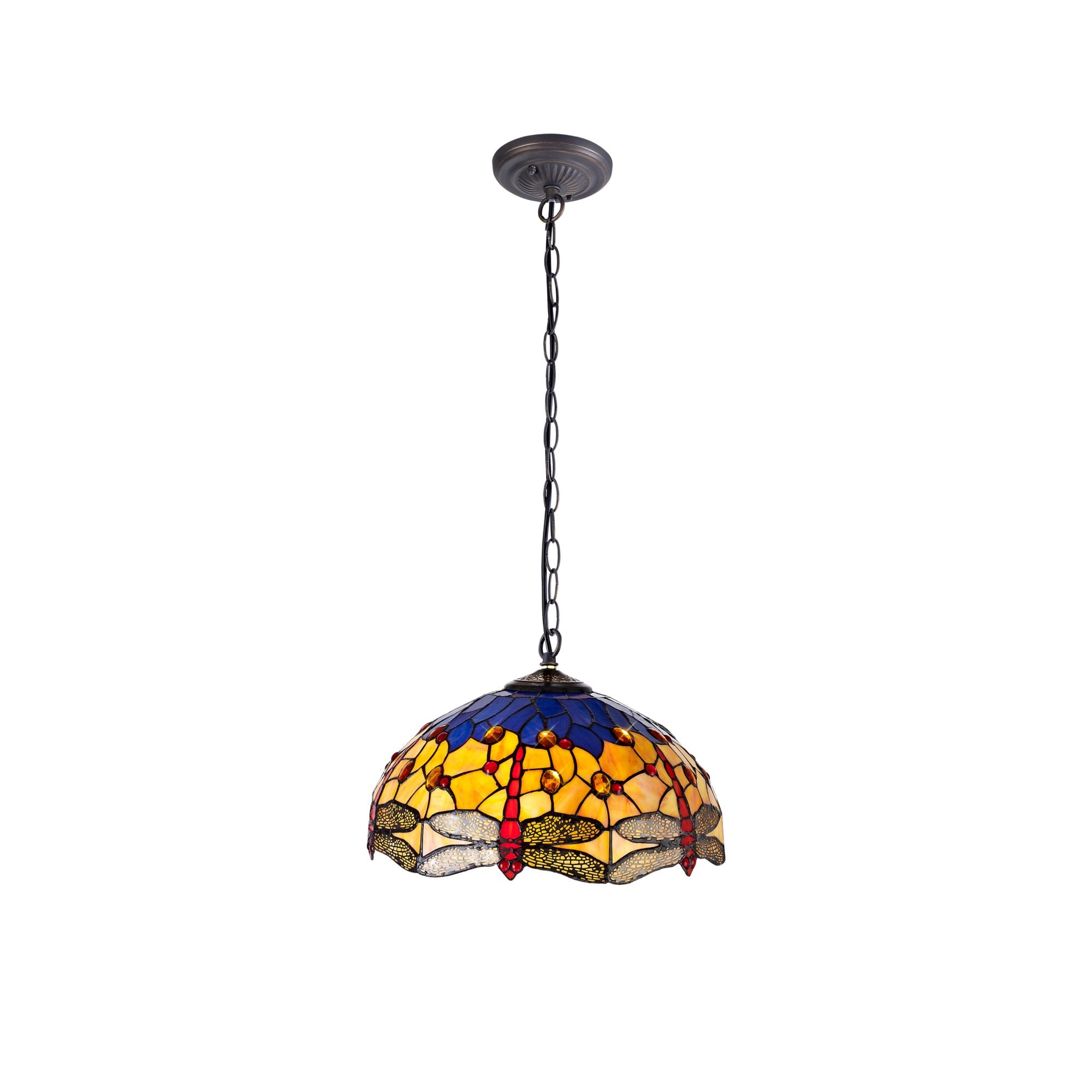 Fabula Hornbeam Single Downlighter Pendant - 40cm Tiffany Shade - Blue & Orange