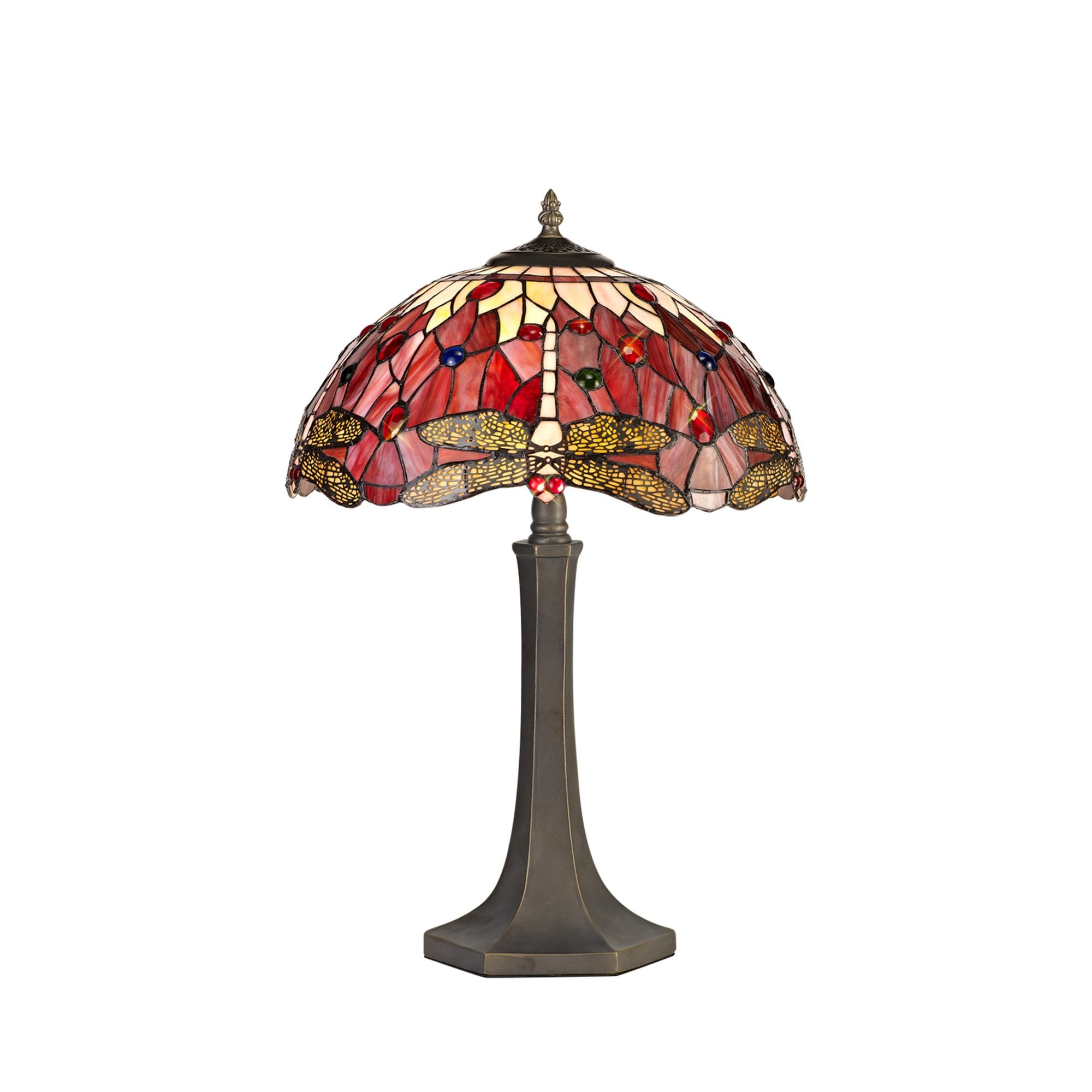 Fabula Hornbeam 2 Light Octagonal Table Lamp - 40cm Tiffany Shade - Purple & Pink