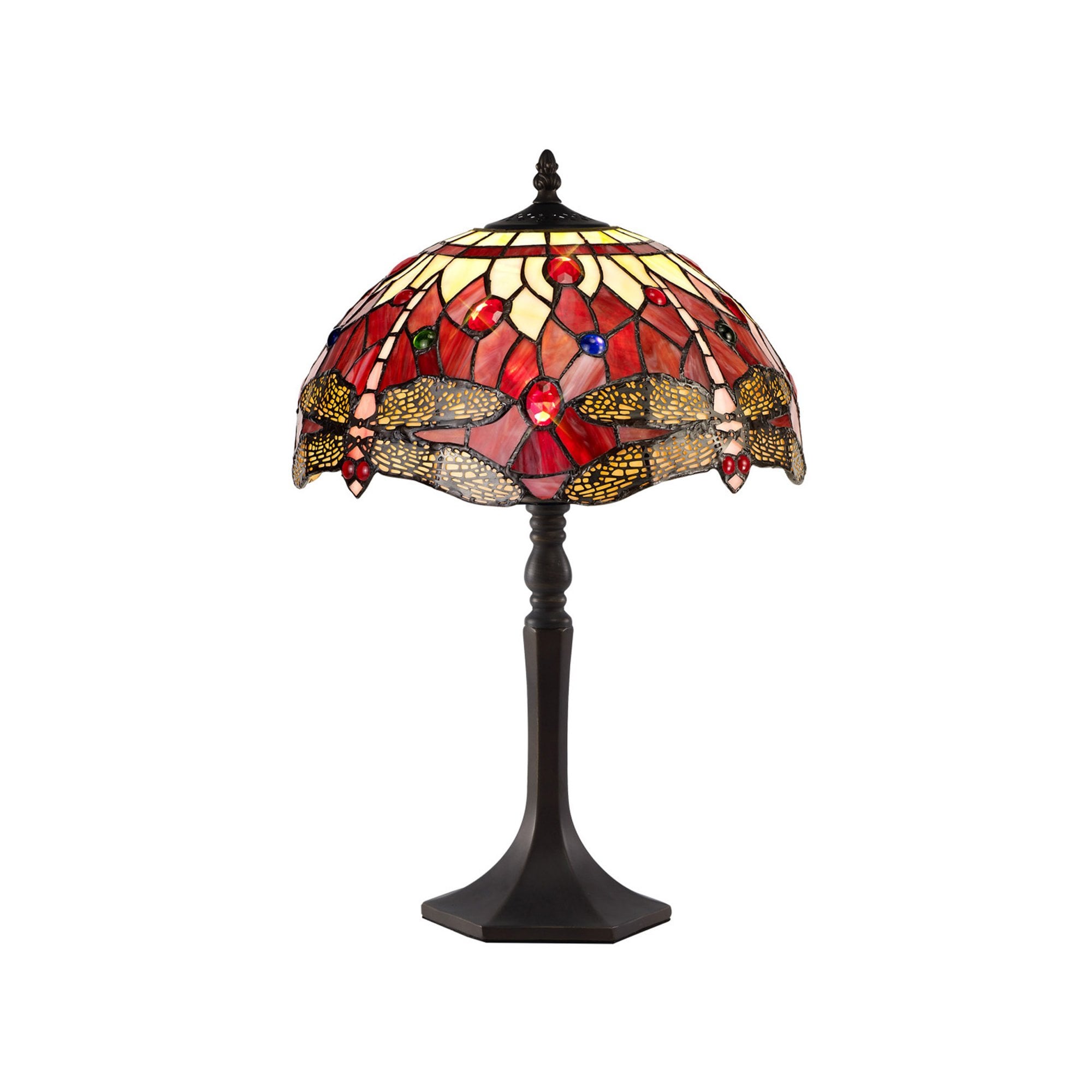 Fabula Hornbeam Single Octagonal Table Lamp - 30cm Tiffany Shade - Purple & Pink