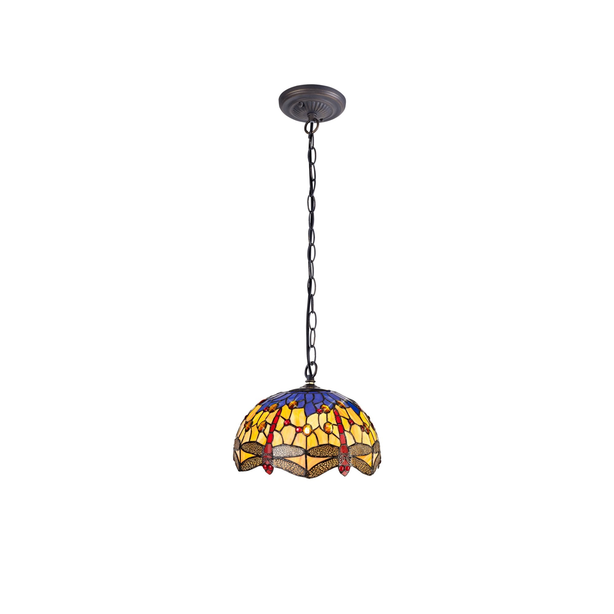 Fabula Hornbeam Single Downlighter Pendant - 30cm Tiffany Shade - Blue & Orange