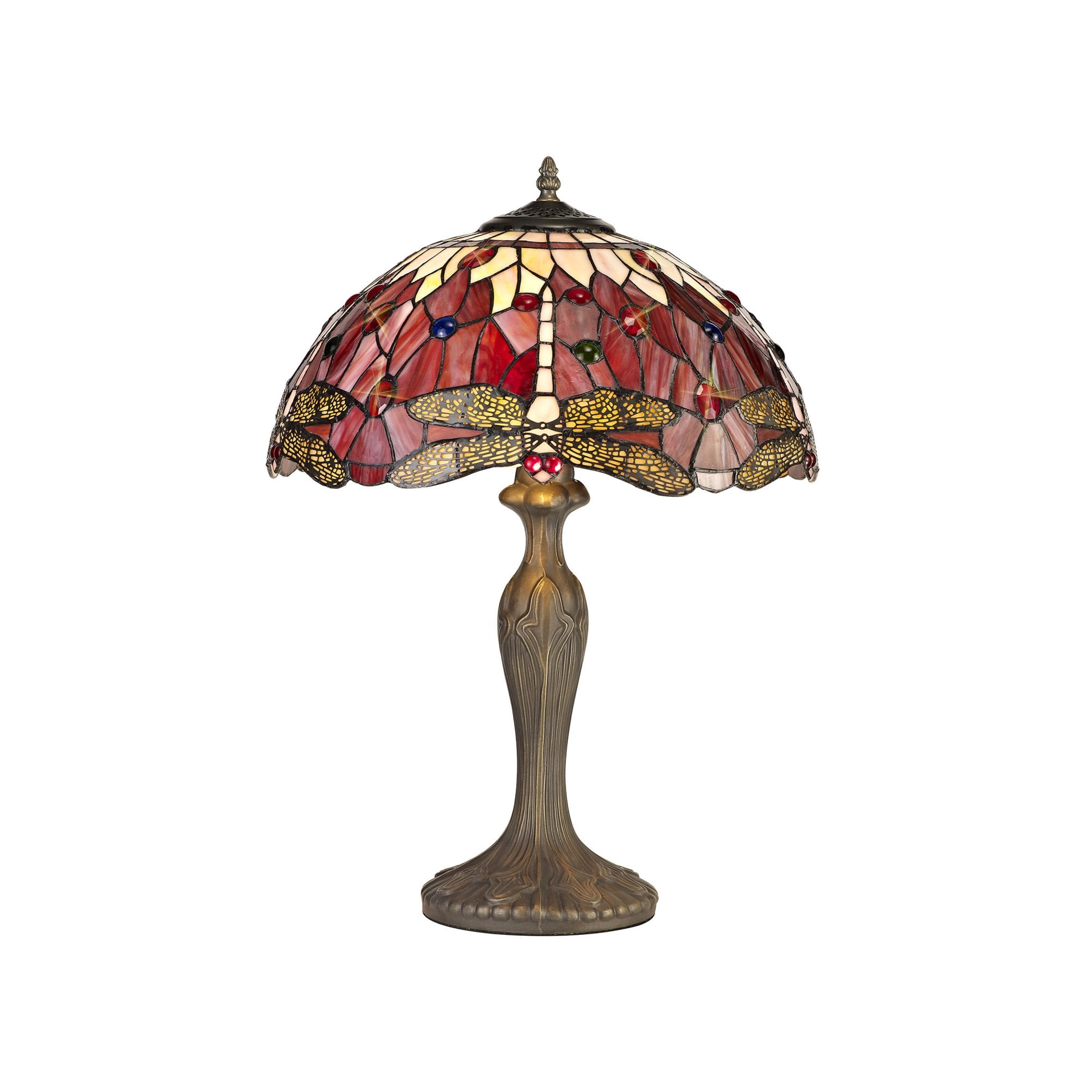 Fabula Hornbeam 2 Light Curved Table Lamp - 40cm Tiffany Shade - Purple & Pink