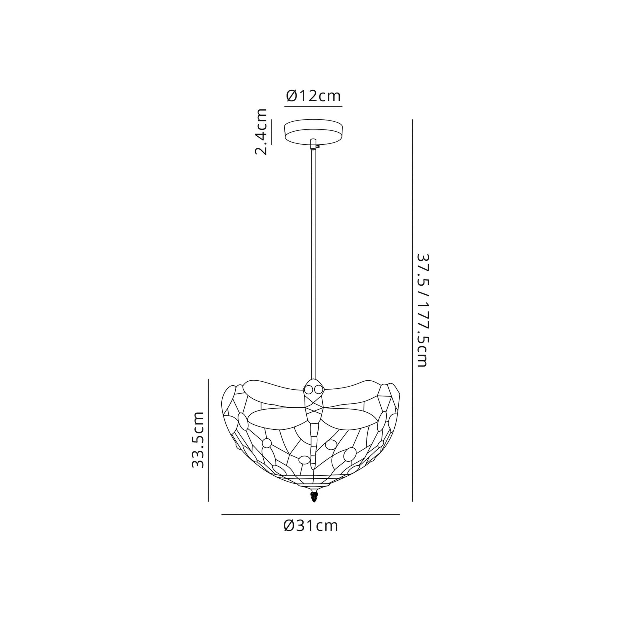 Fabula Hornbeam Single Uplighter Pendant - 30cm Tiffany Shade - Purple & Pink