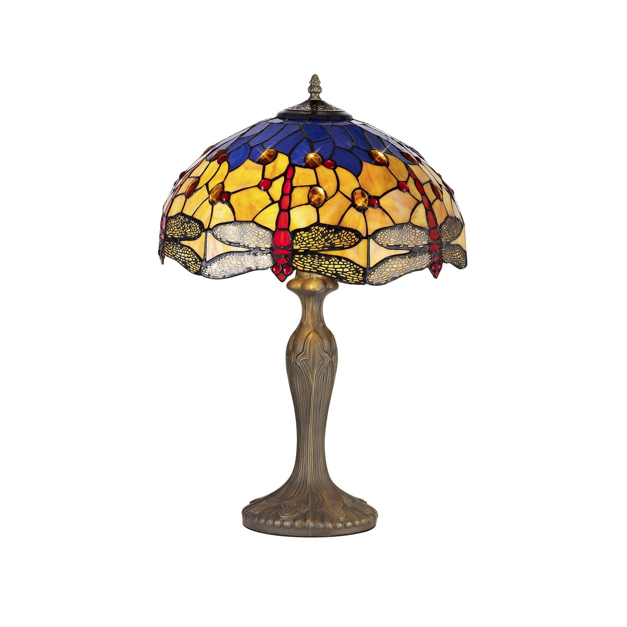 Fabula Hornbeam 2 Light Curved Table Lamp - 40cm Tiffany Shade - Blue & Orange