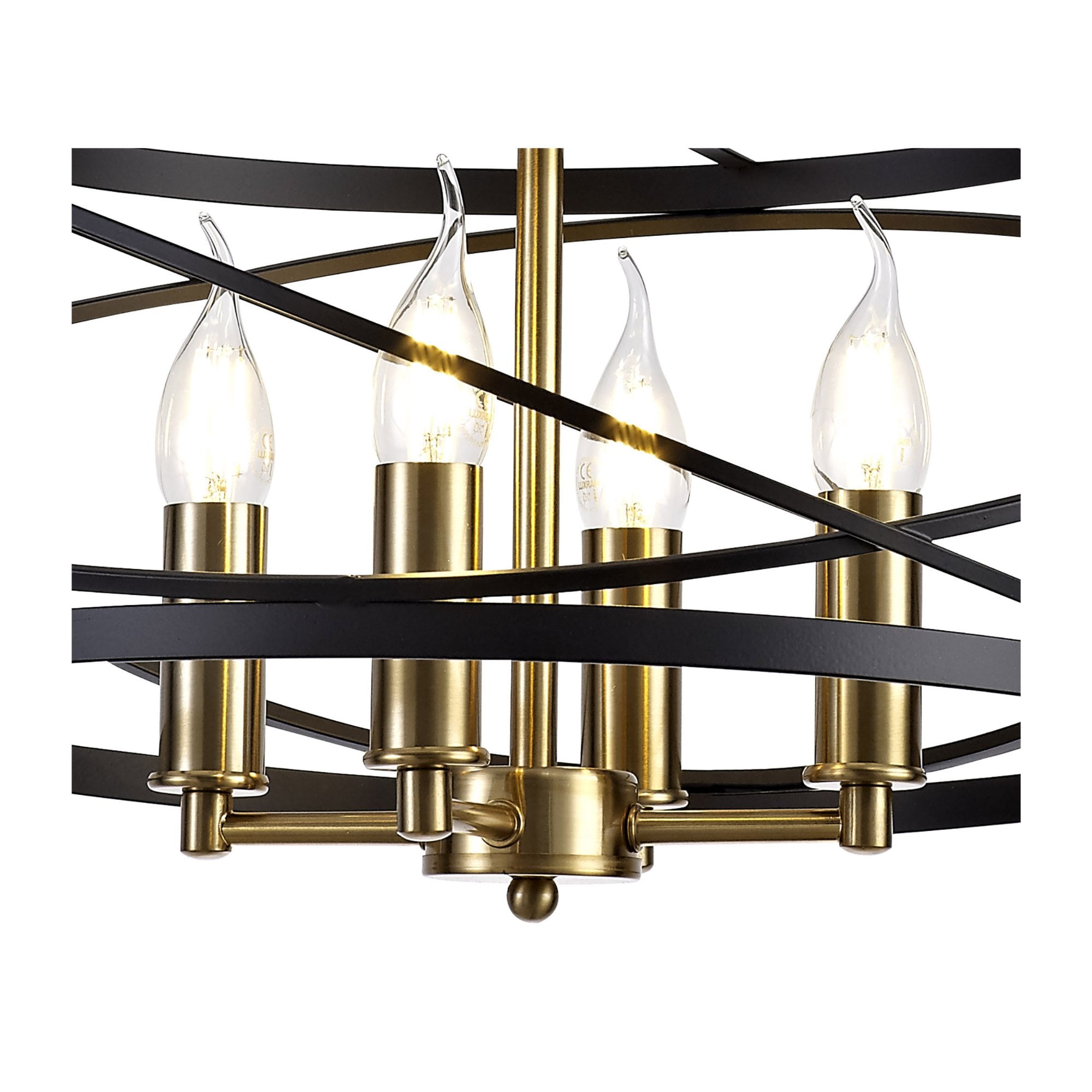 Fabula Debden 4 Light Semi-Flush/Pendant - Black & Satin Gold