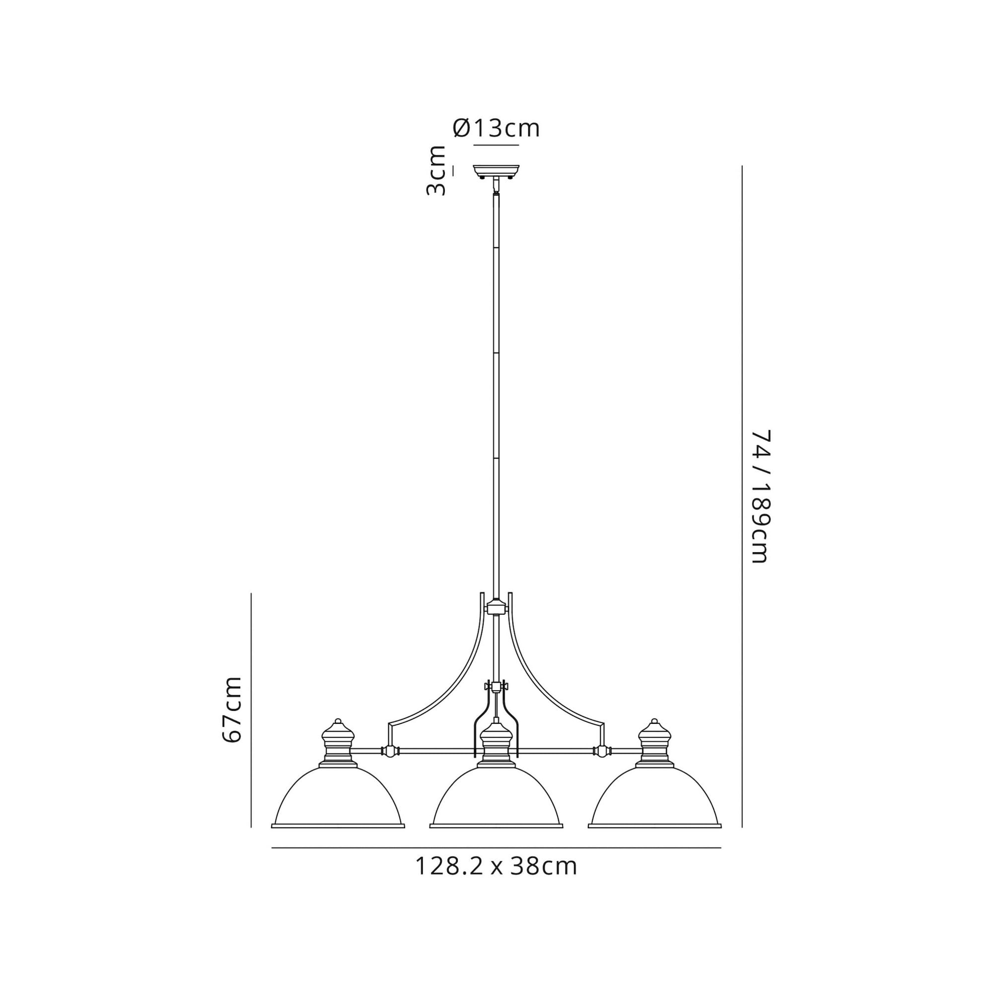 Fabula Epping 3 Light Linear Pendant - 38cm Dome Glass Shades - Antique Brass & Clear Glass