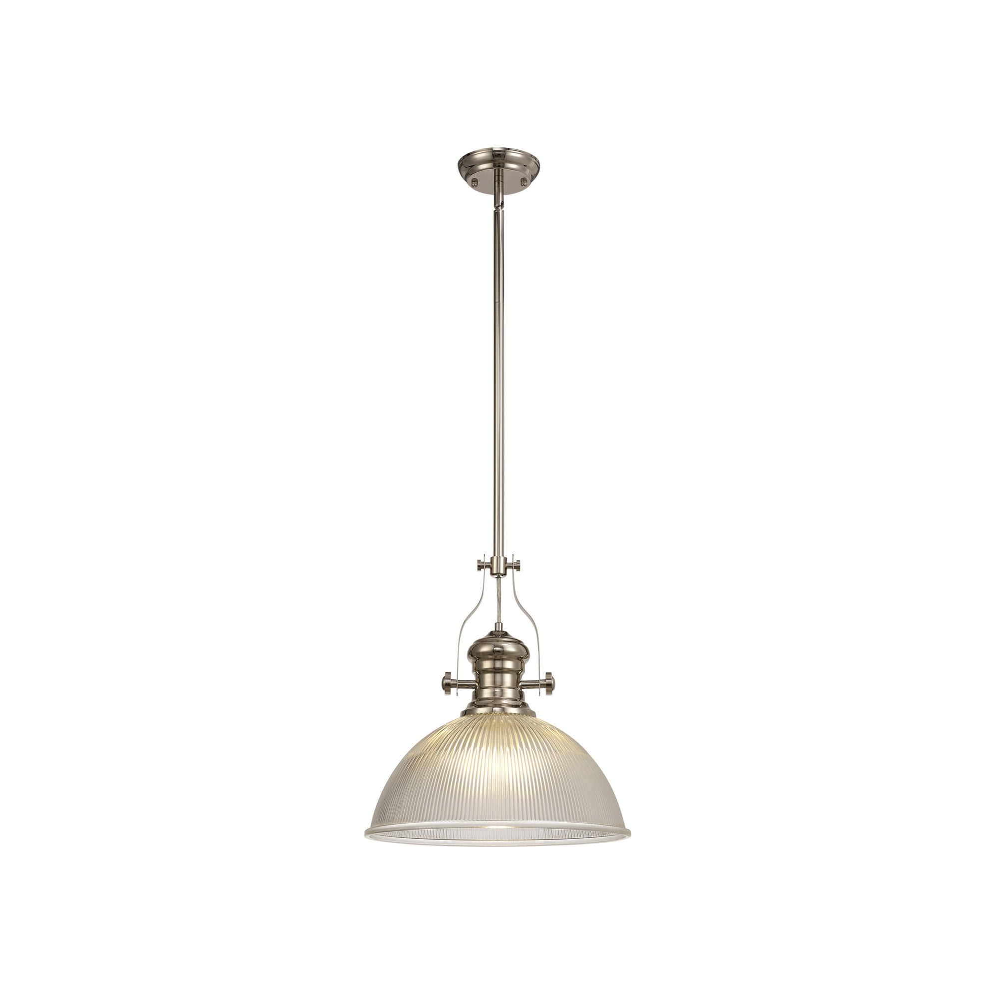 Fabula Epping Single Pendant - 38cm Dome Glass Shade - Polished Nickel & Clear Glass