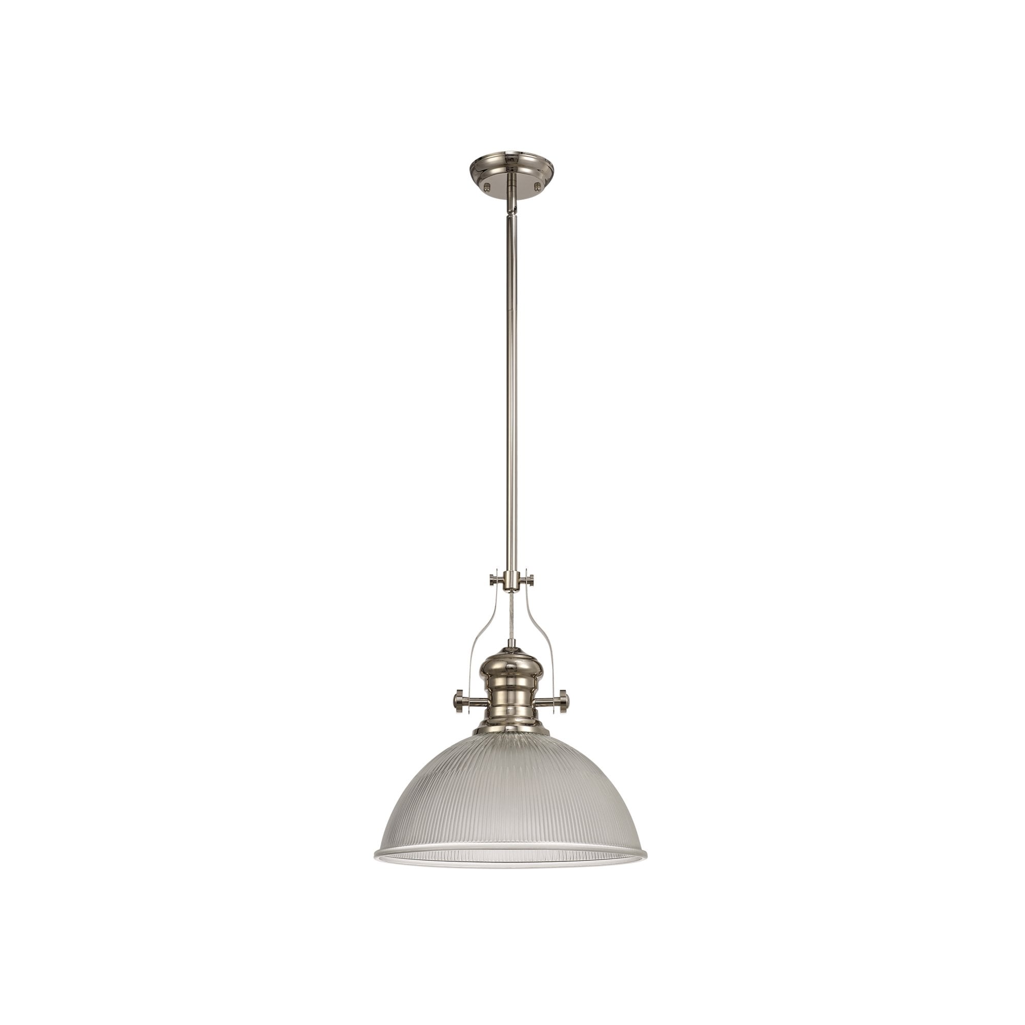 Fabula Epping Single Pendant - 38cm Dome Glass Shade - Polished Nickel & Clear Glass