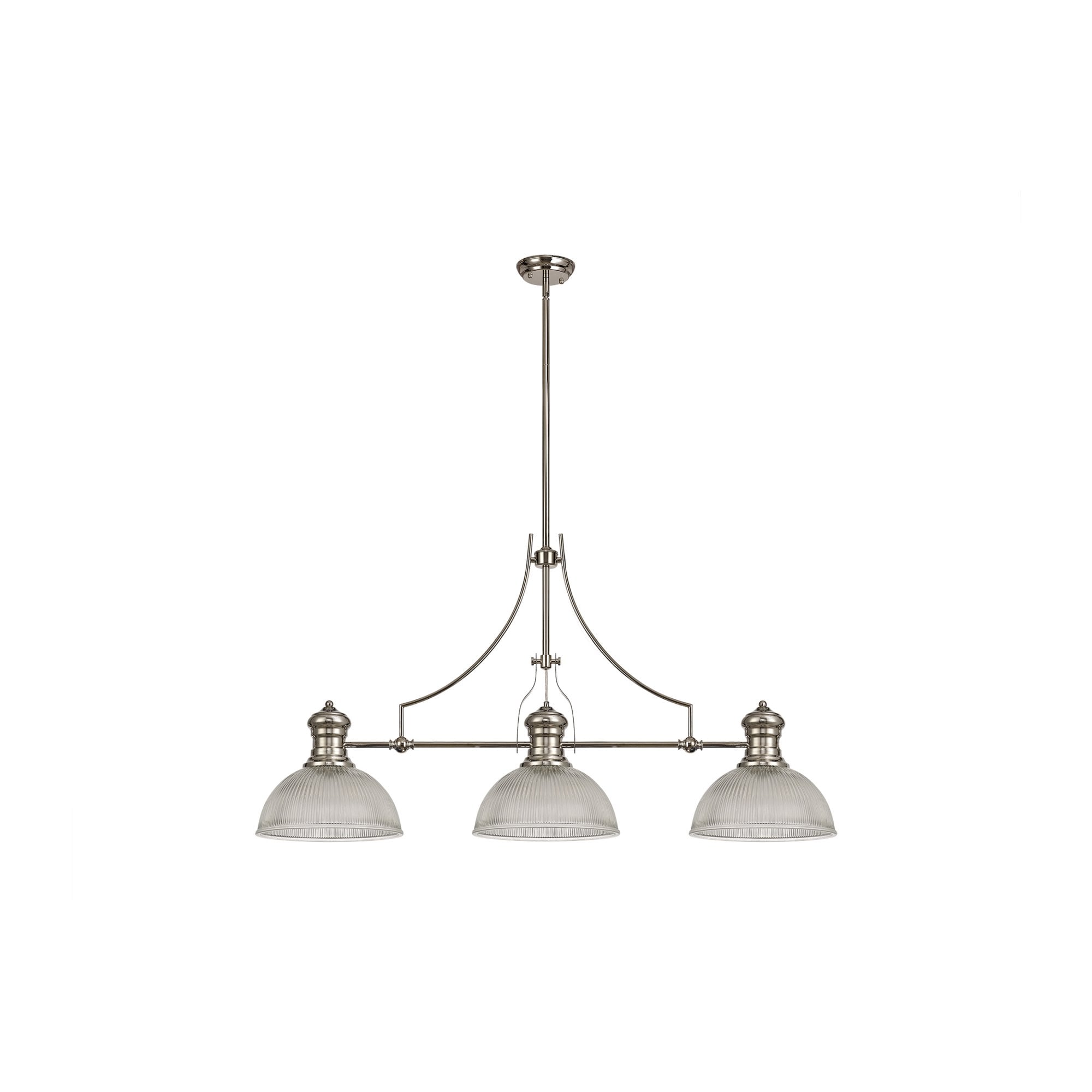 Fabula Epping 3 Light Linear Pendant - 30cm Dome Glass Shades - Polished Nickel & Clear Glass