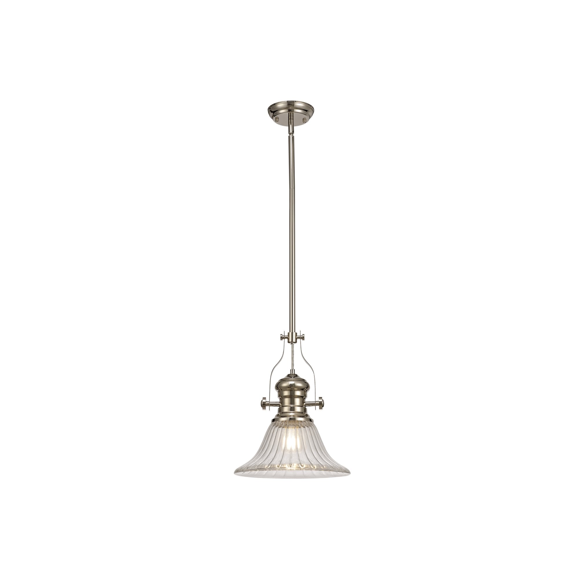 Fabula Epping Single Pendant - 30cm Bell Glass Shade - Polished Nickel & Clear Glass