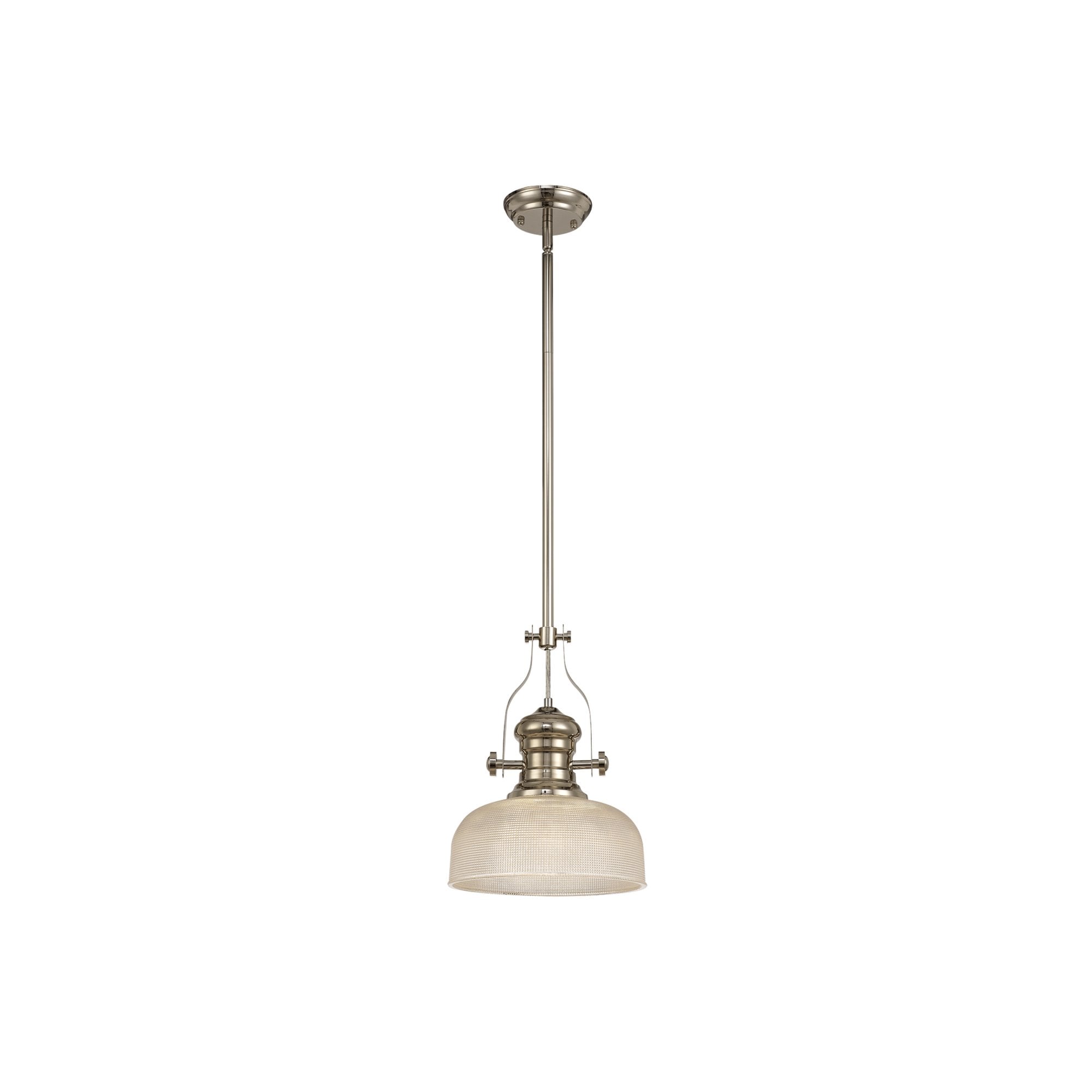 Fabula Epping Single Pendant - 26.5cm Prismatic Glass Shade - Polished Nickel & Clear Glass