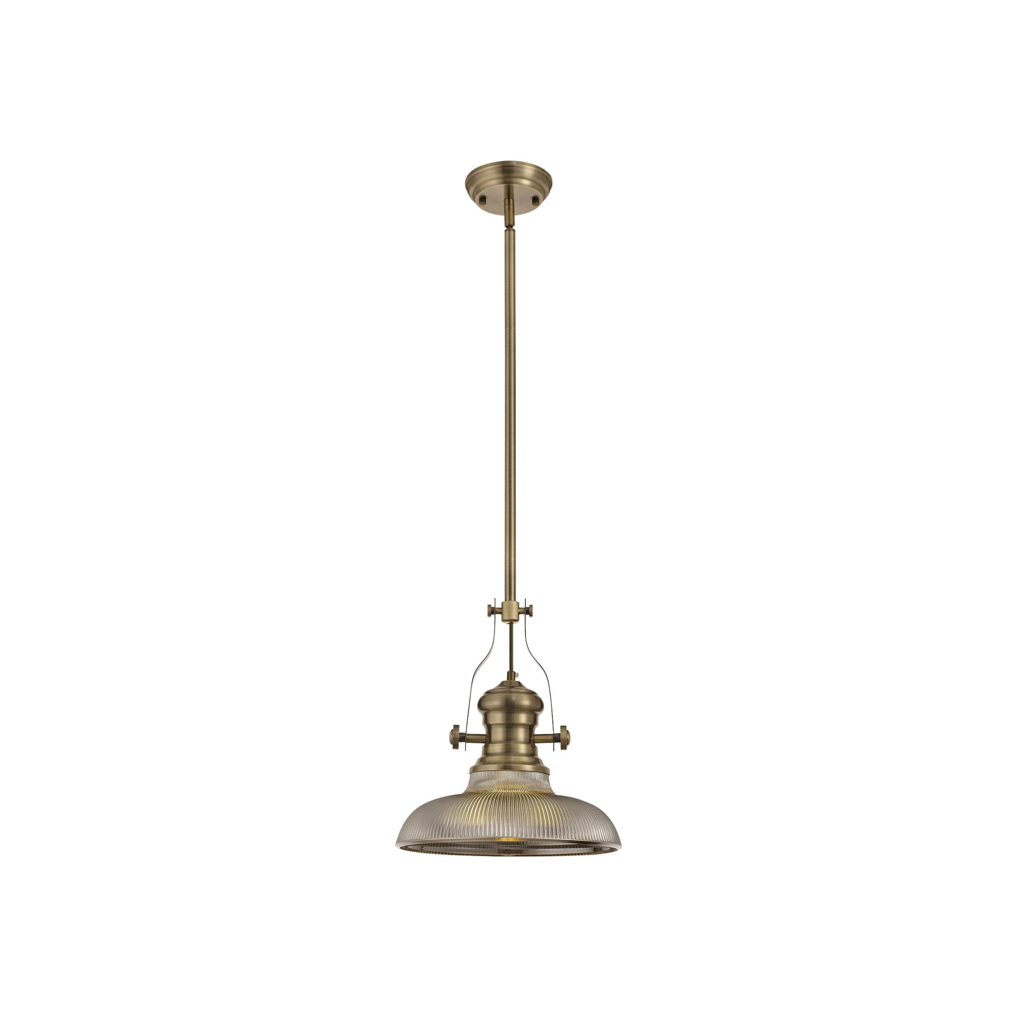 Fabula Epping Single Pendant - 30cm Round Glass Shade - Antique Brass & Smoked Glass