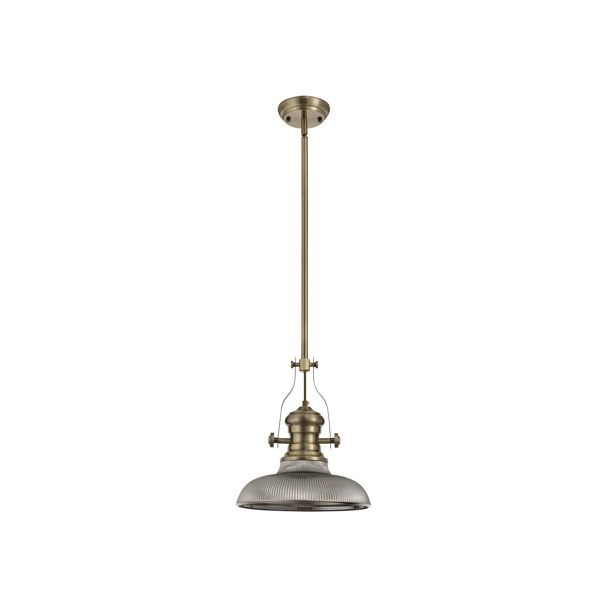Fabula Epping Single Pendant - 30cm Round Glass Shade - Antique Brass & Smoked Glass