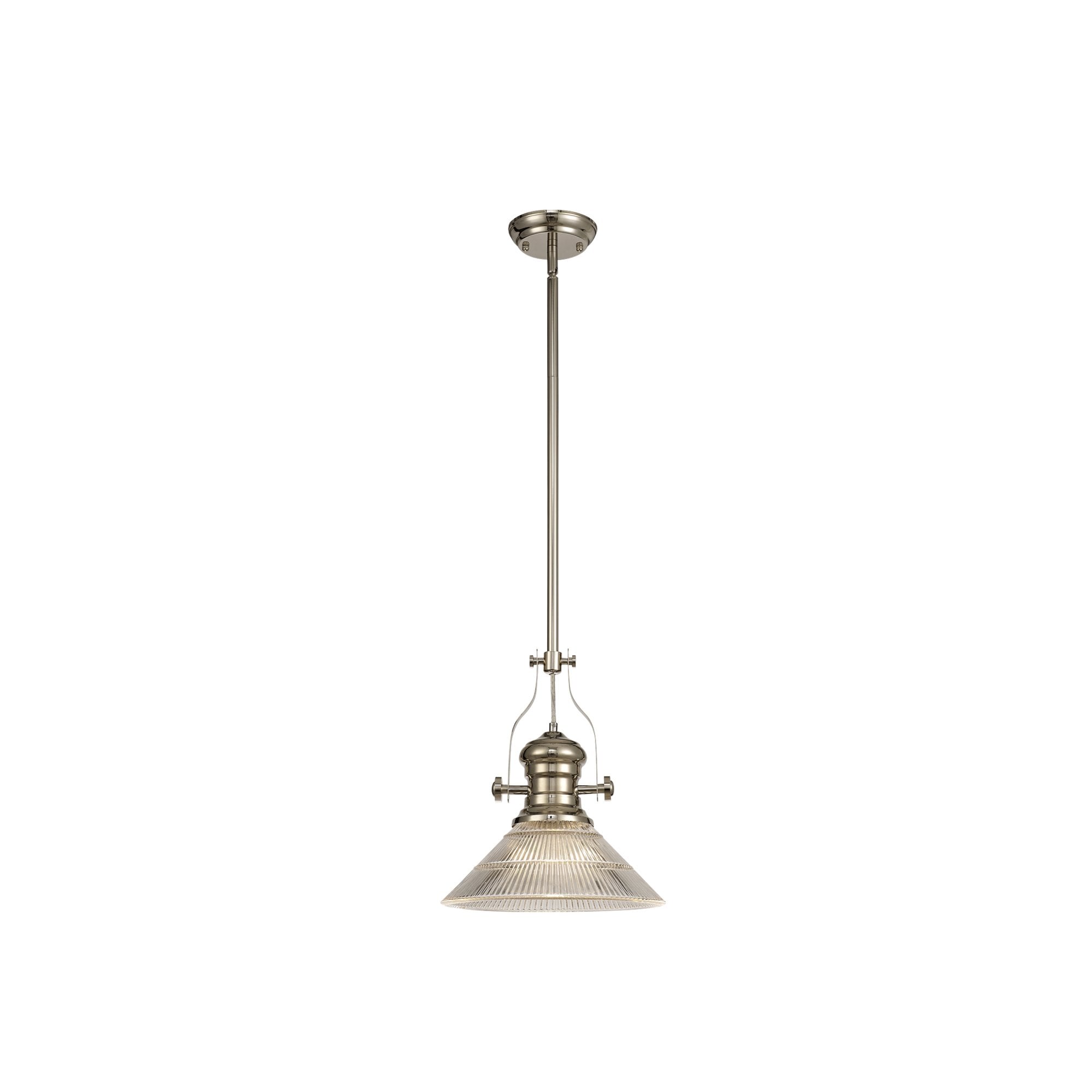 Fabula Epping Single Pendant - 30cm Cone Glass Shade - Polished Nickel & Clear Glass