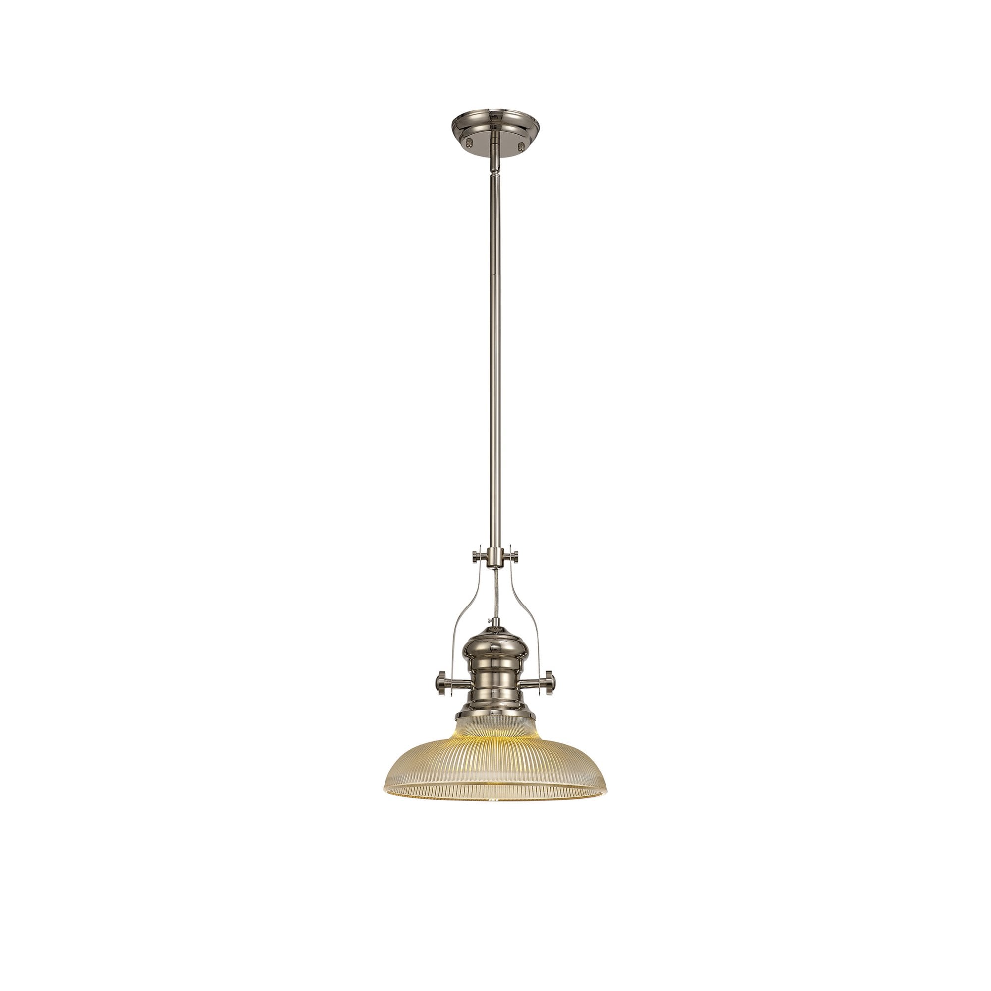 Fabula Epping Single Pendant - 30cm Round Glass Shade - Polished Nickel & Amber Glass