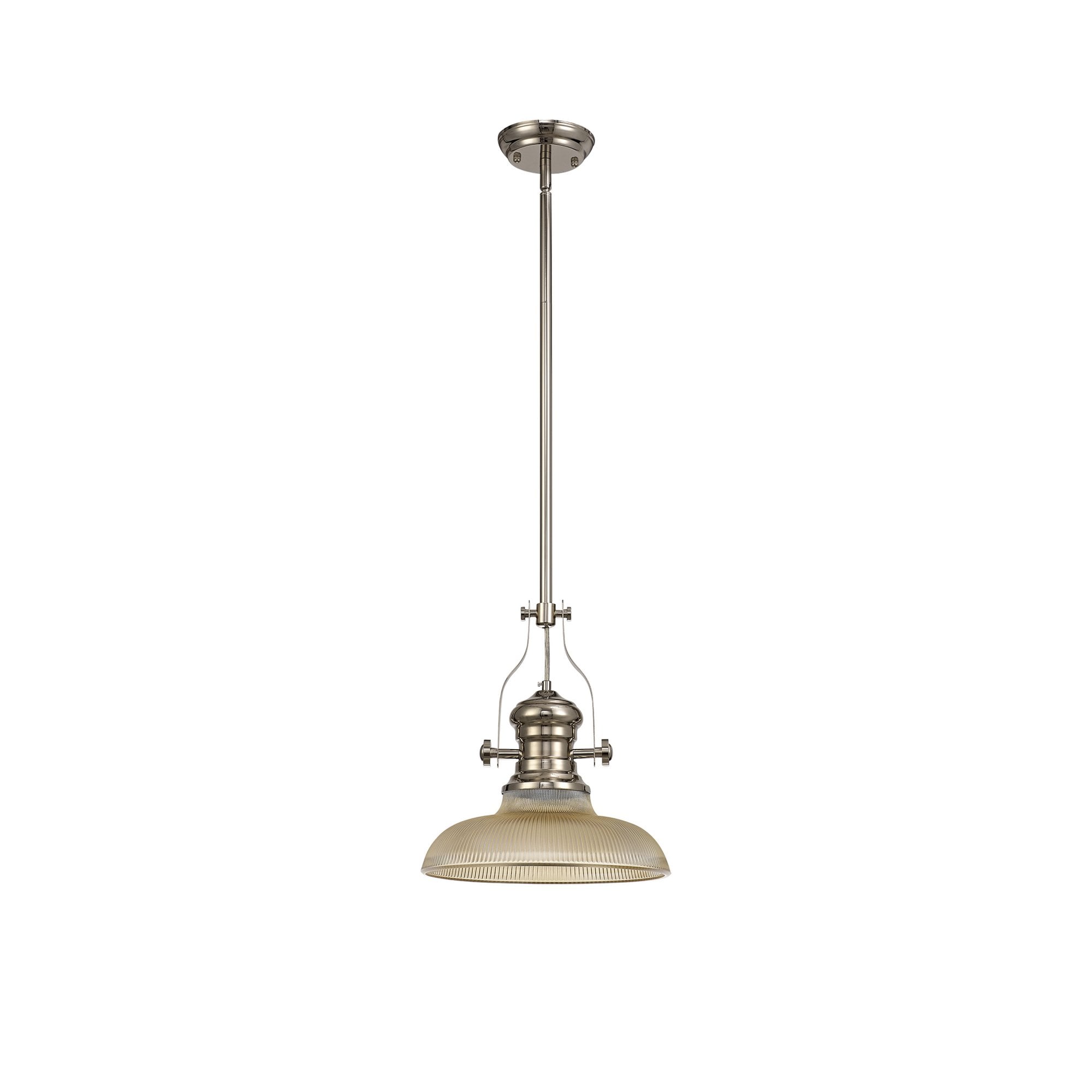 Fabula Epping Single Pendant - 30cm Round Glass Shade - Polished Nickel & Amber Glass