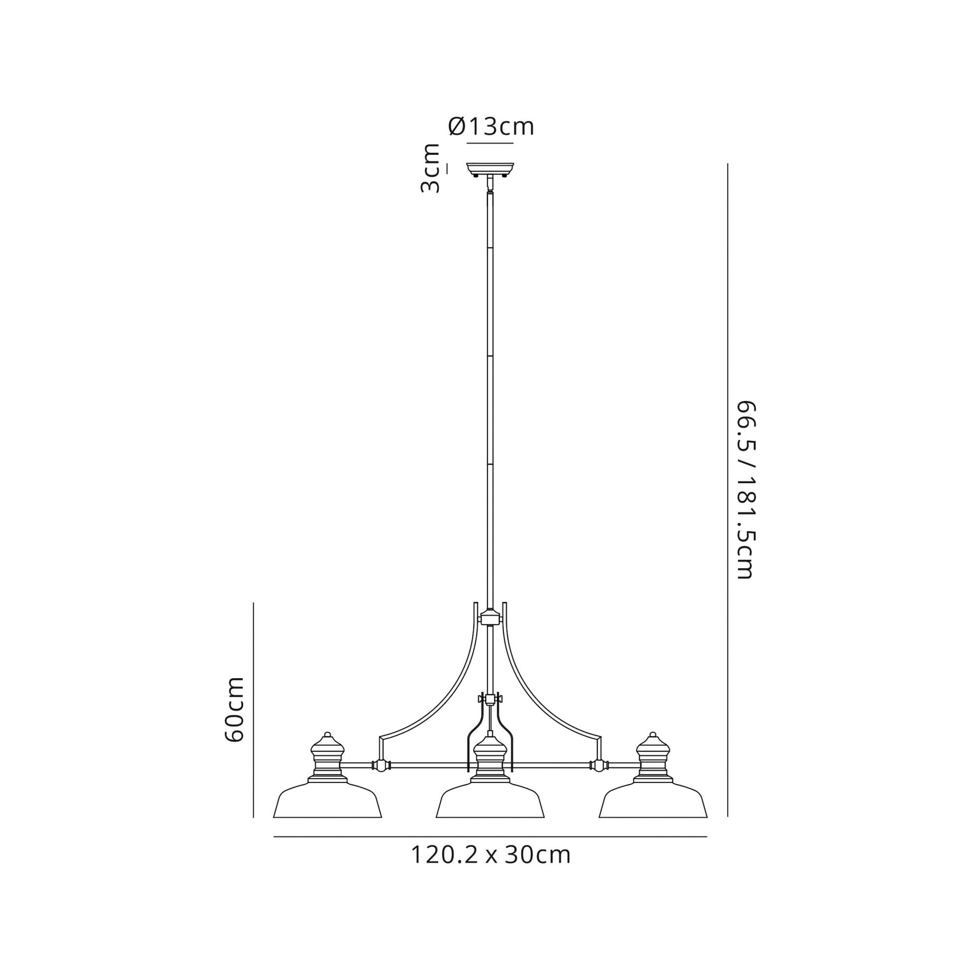 Fabula Epping 3 Light Linear Pendant - 30cm Flat Round Glass Shades - Antique Brass & Clear Glass