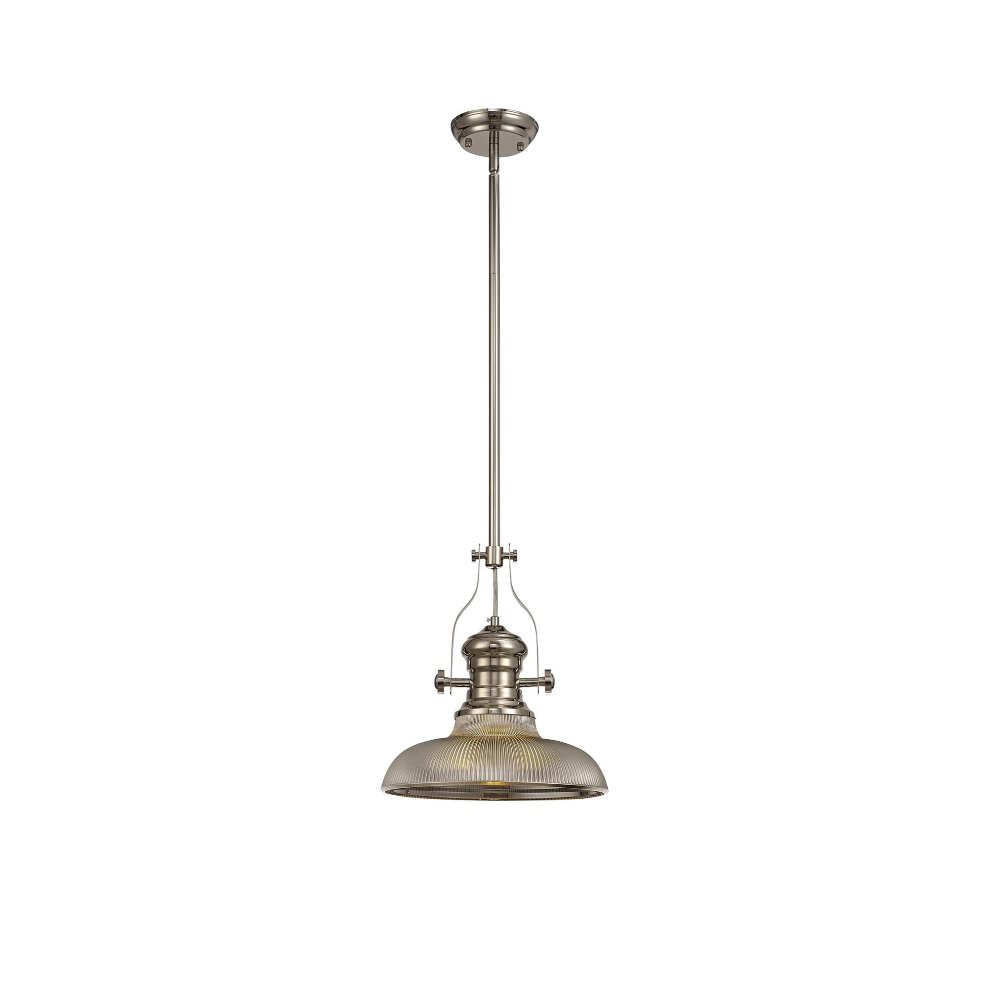 Fabula Epping Single Pendant - 30cm Round Glass Shade - Polished Nickel & Smoked Glass