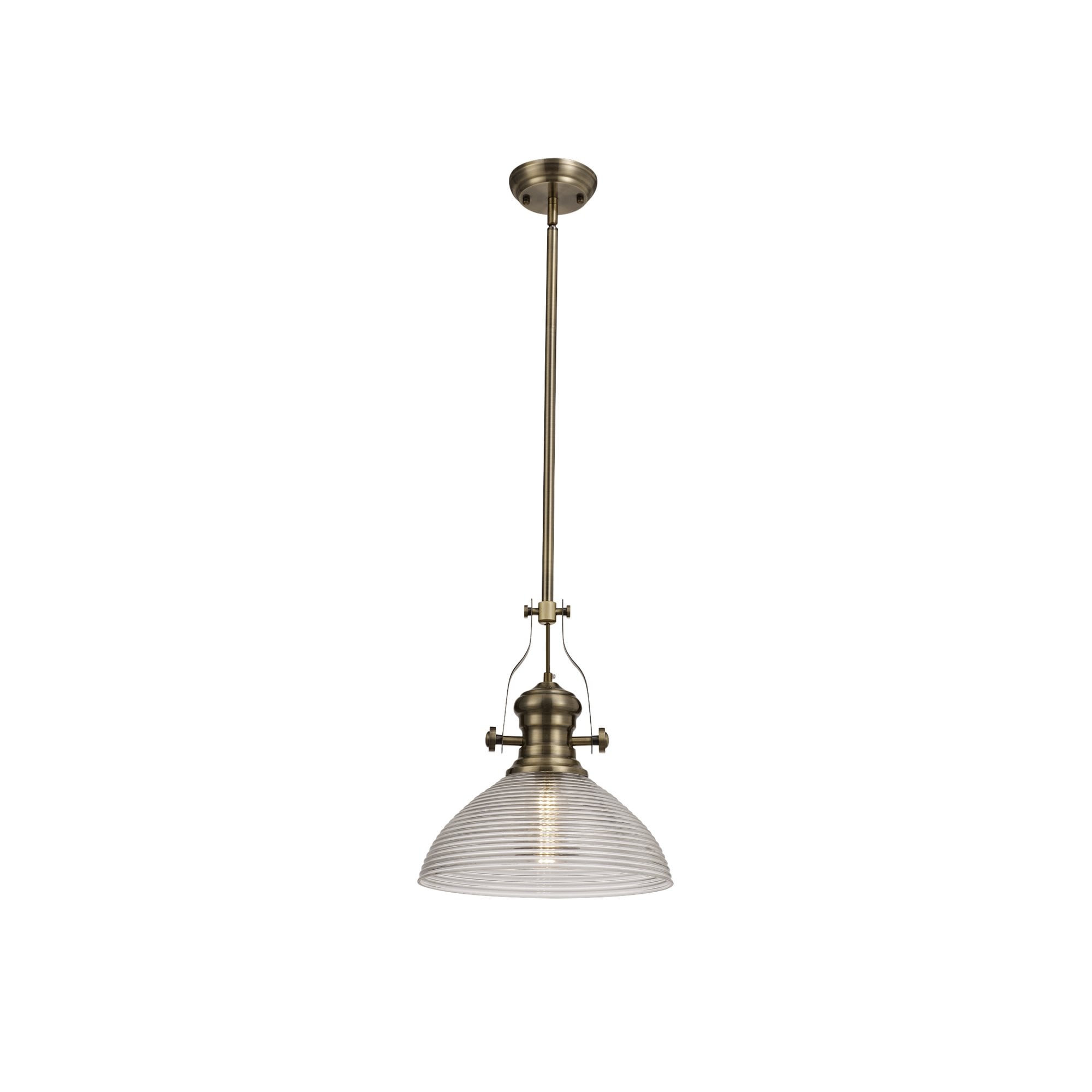 Fabula Epping Single Pendant - 33.5cm Prismatic Glass Shade - Antique Brass & Clear Glass