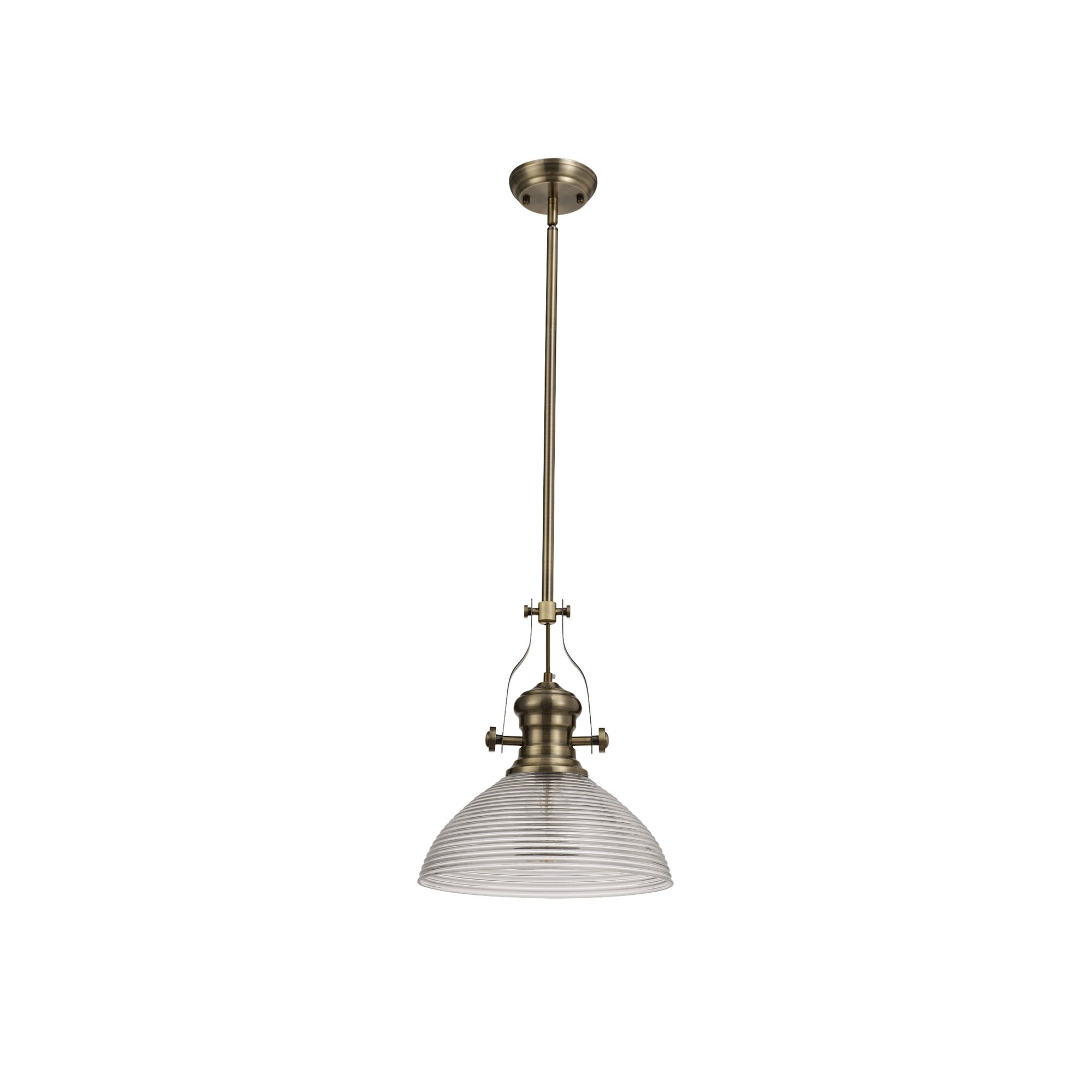 Fabula Epping Single Pendant - 33.5cm Prismatic Glass Shade - Antique Brass & Clear Glass