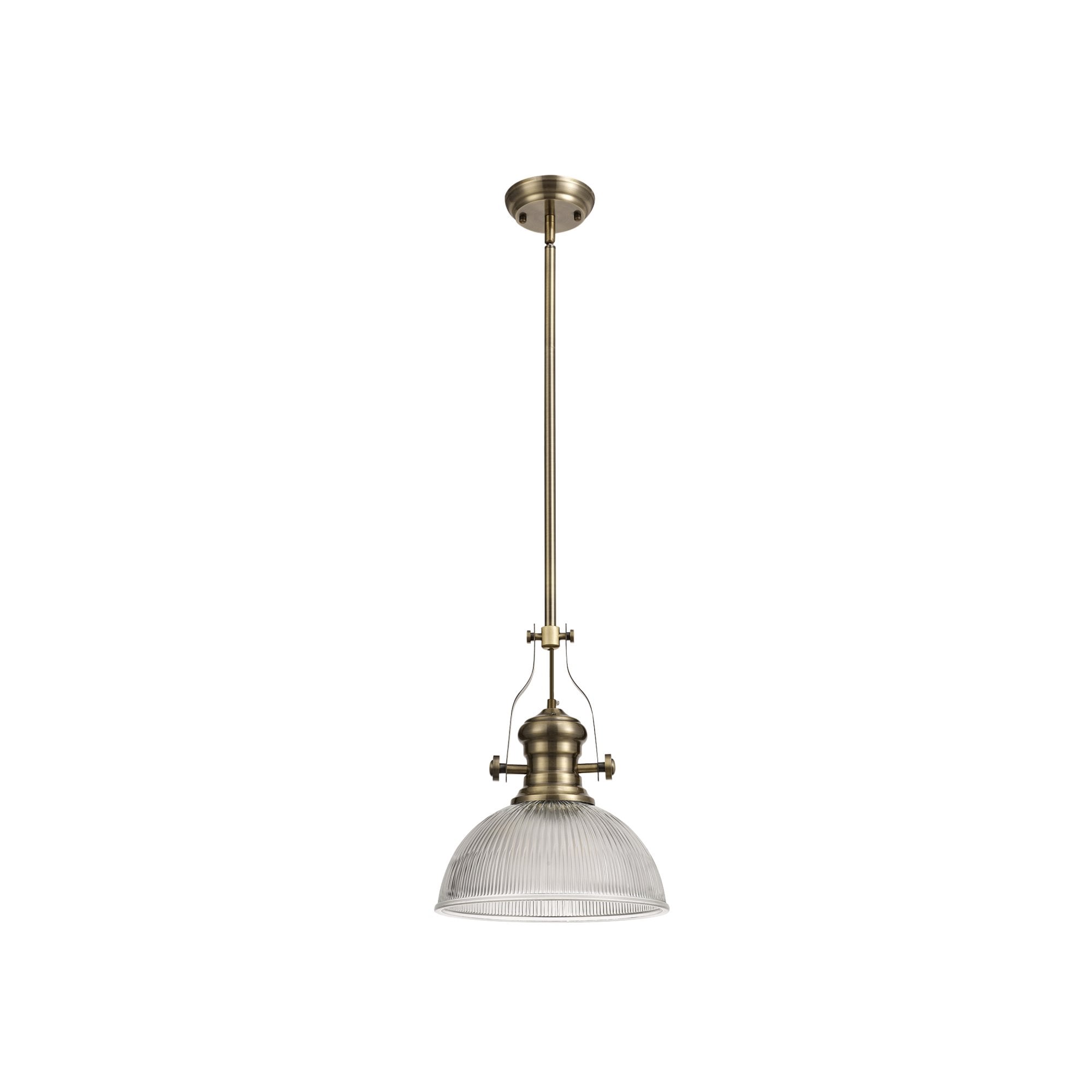 Fabula Epping Single Pendant - 30cm Dome Glass Shade - Antique Brass & Clear Glass