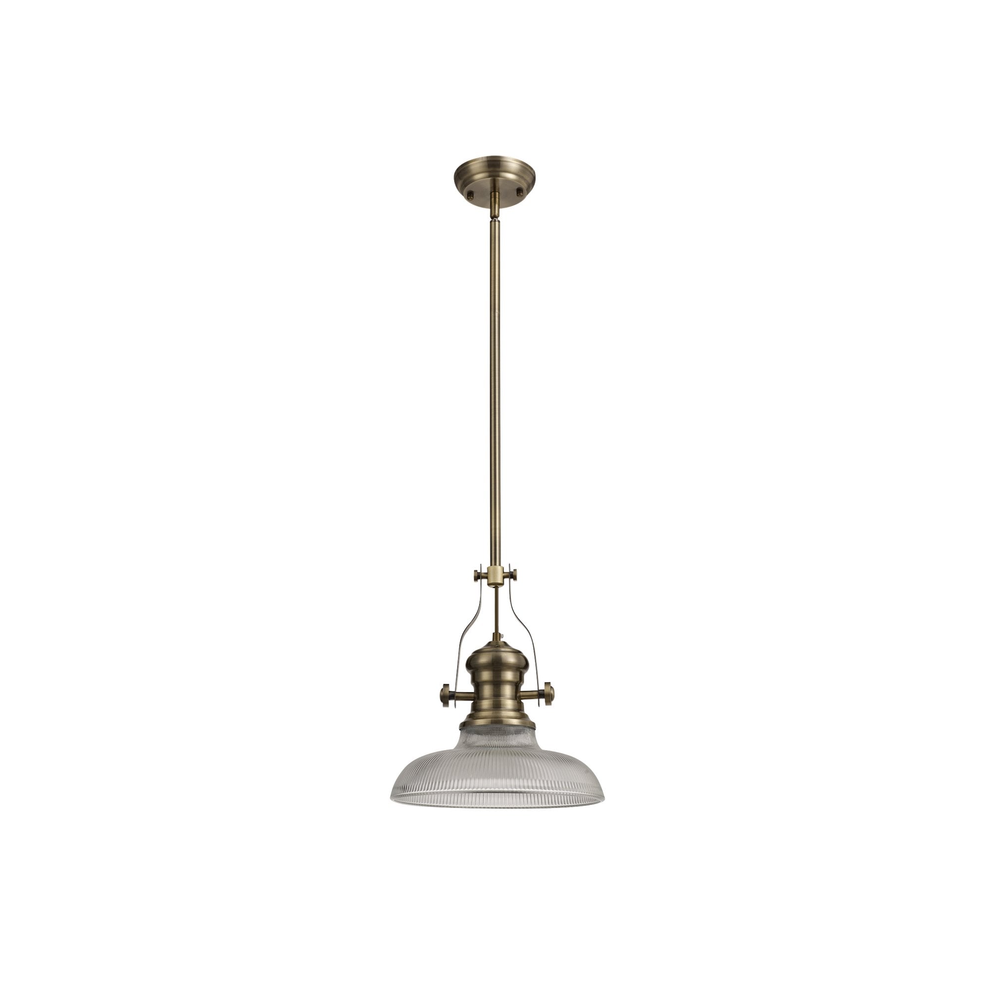 Fabula Epping Single Pendant - 30cm Round Glass Shade - Antique Brass & Clear Glass