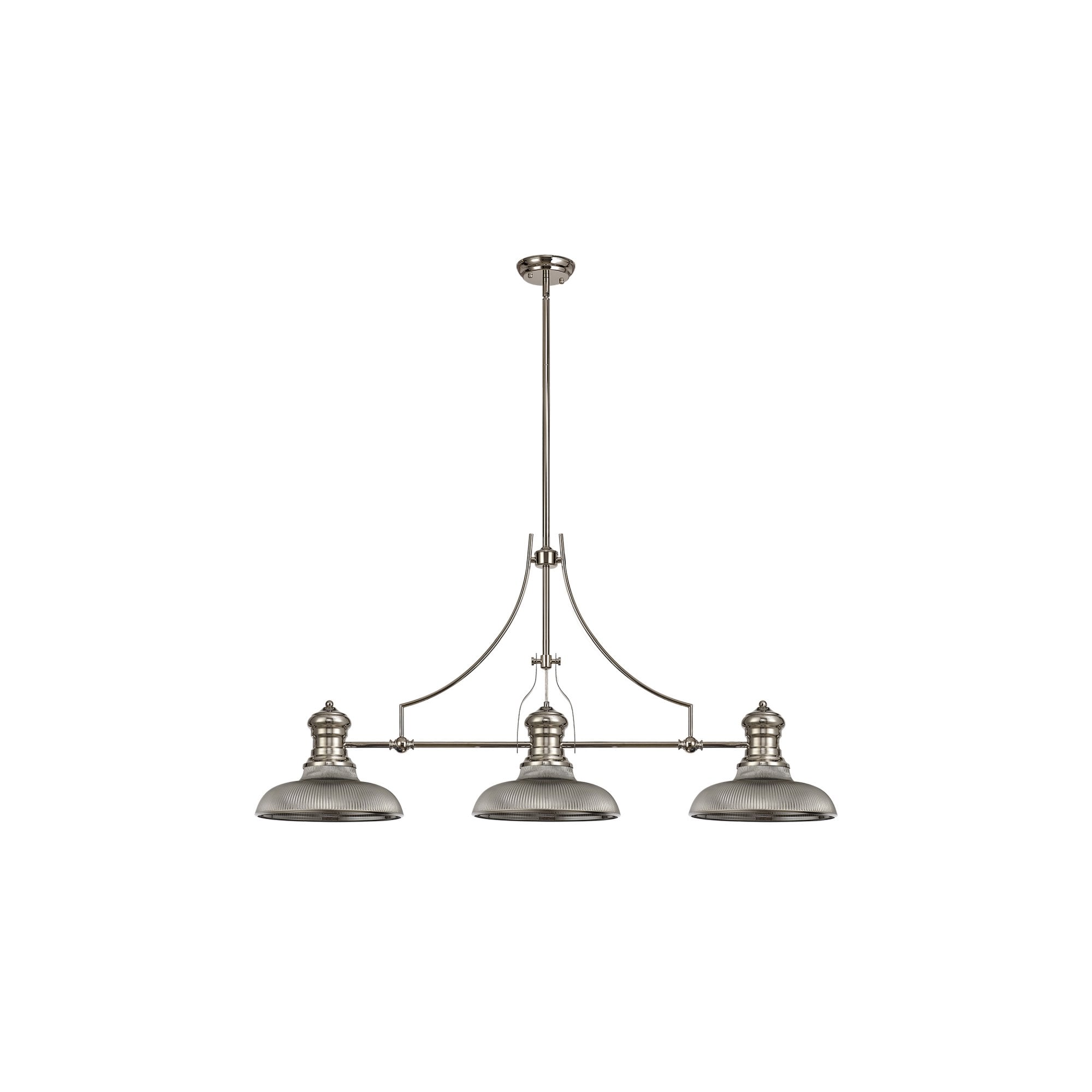 Fabula Epping 3 Light Linear Pendant - 30cm Round Glass Shades - Polished Nickel, Smoked Glass