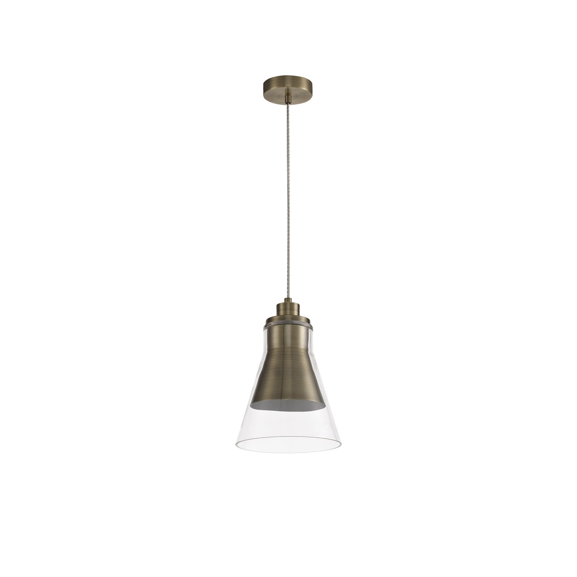 Fabula Pentire Single Pendant - Antique Brass & Clear Glass