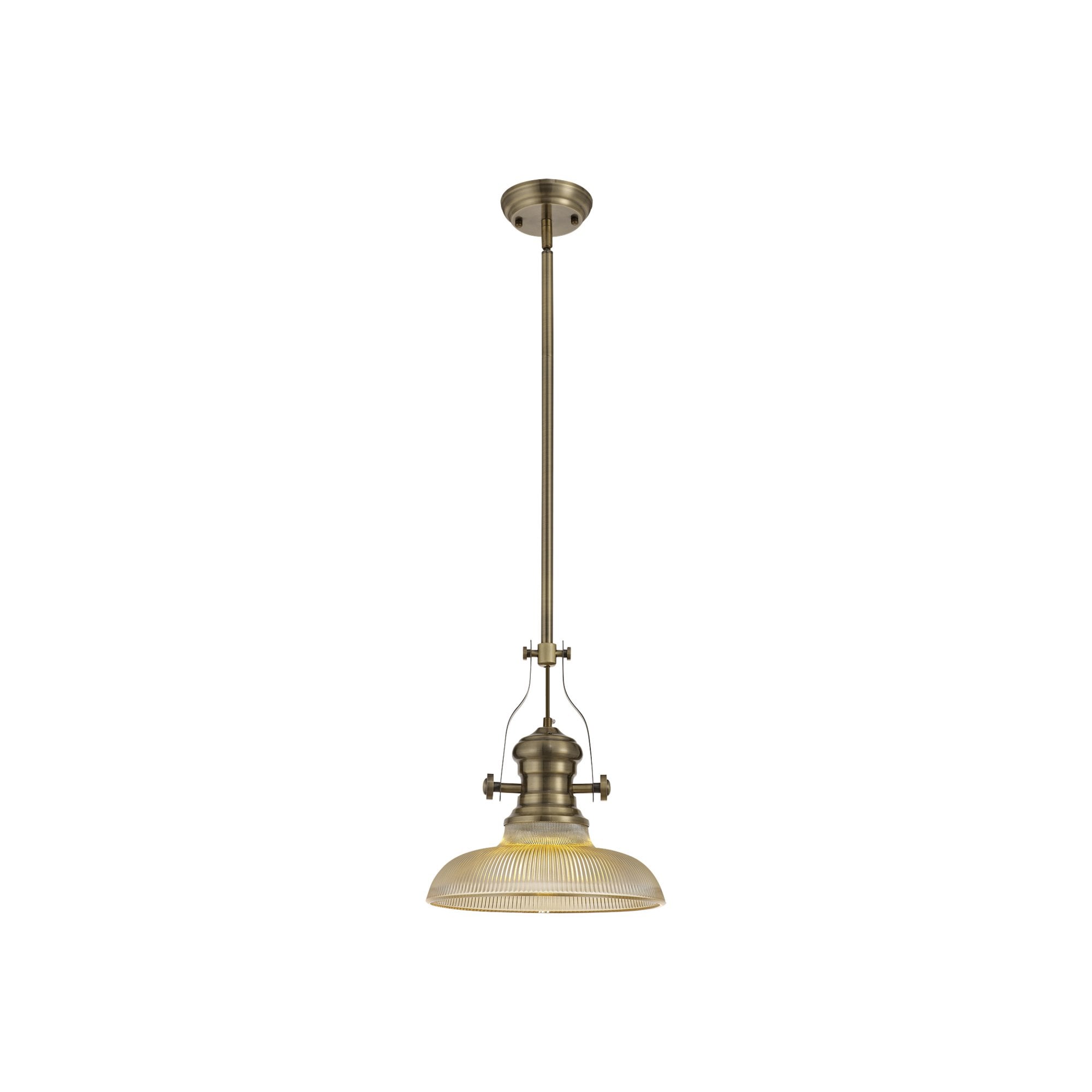Fabula Epping Single Pendant - 30cm Round Glass Shade - Antique Brass & Amber Glass