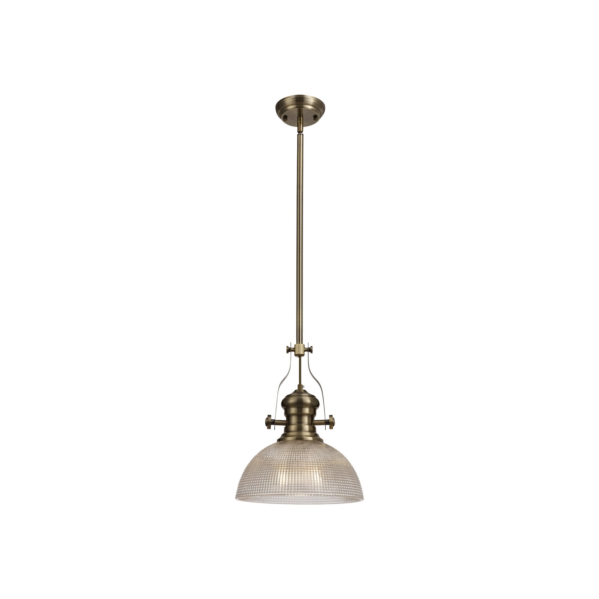 Fabula Epping Single Pendant - 30cm Prismatic Glass Shade - Antique Brass & Clear Glass