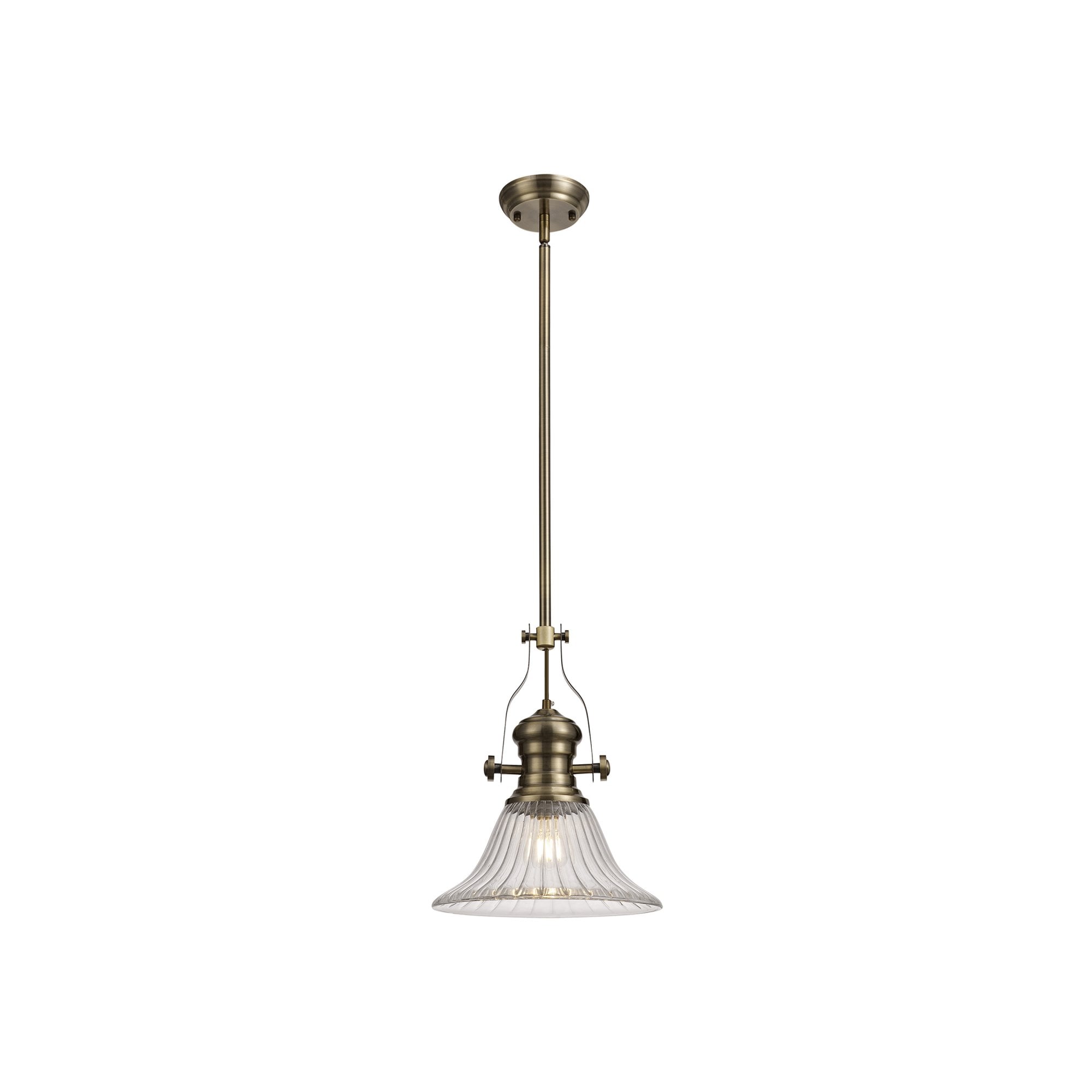 Fabula Epping Single Pendant - 30cm Bell Glass Shade - Antique Brass & Clear Glass