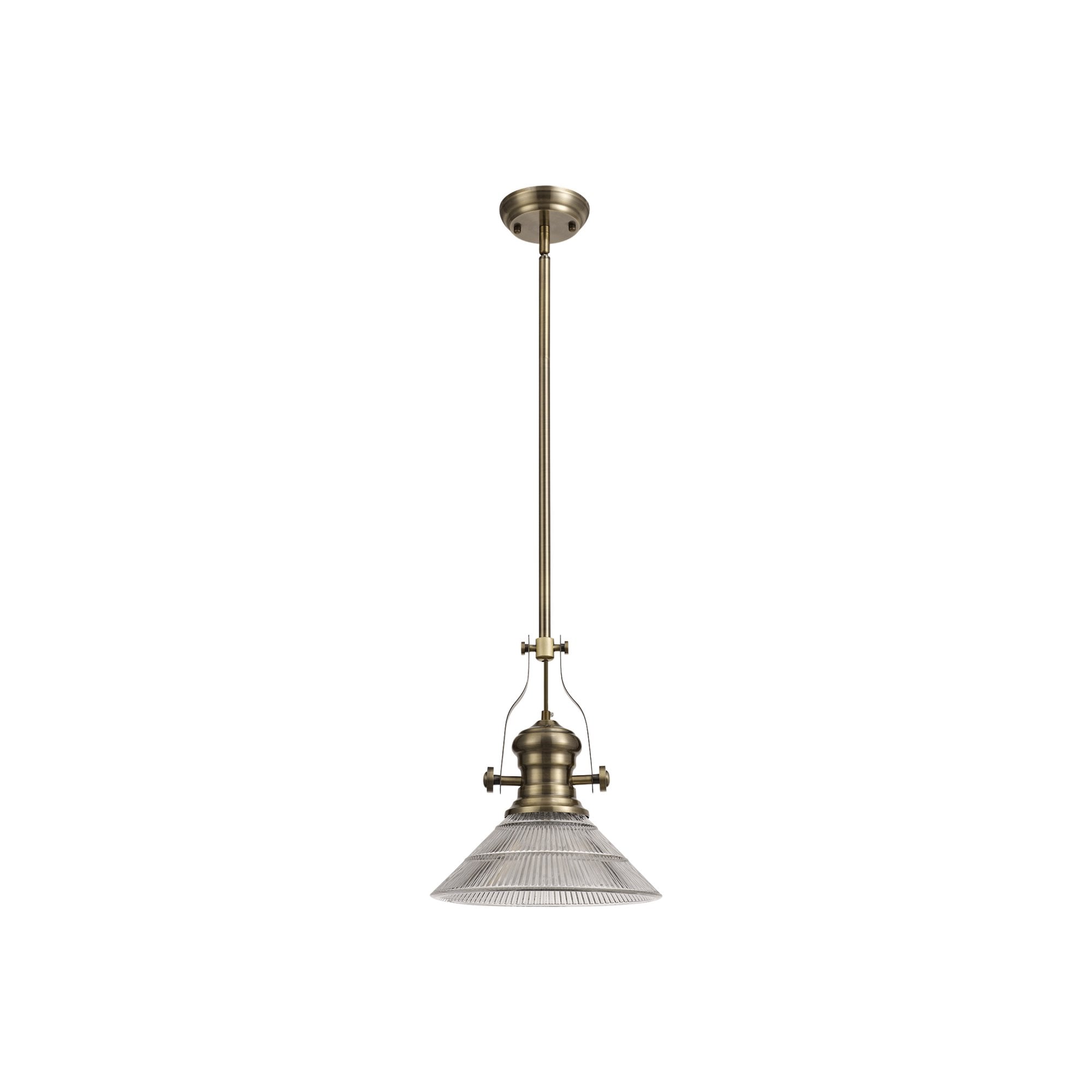 Fabula Epping Single Pendant - 30cm Cone Glass Shade - Antique Brass & Clear Glass