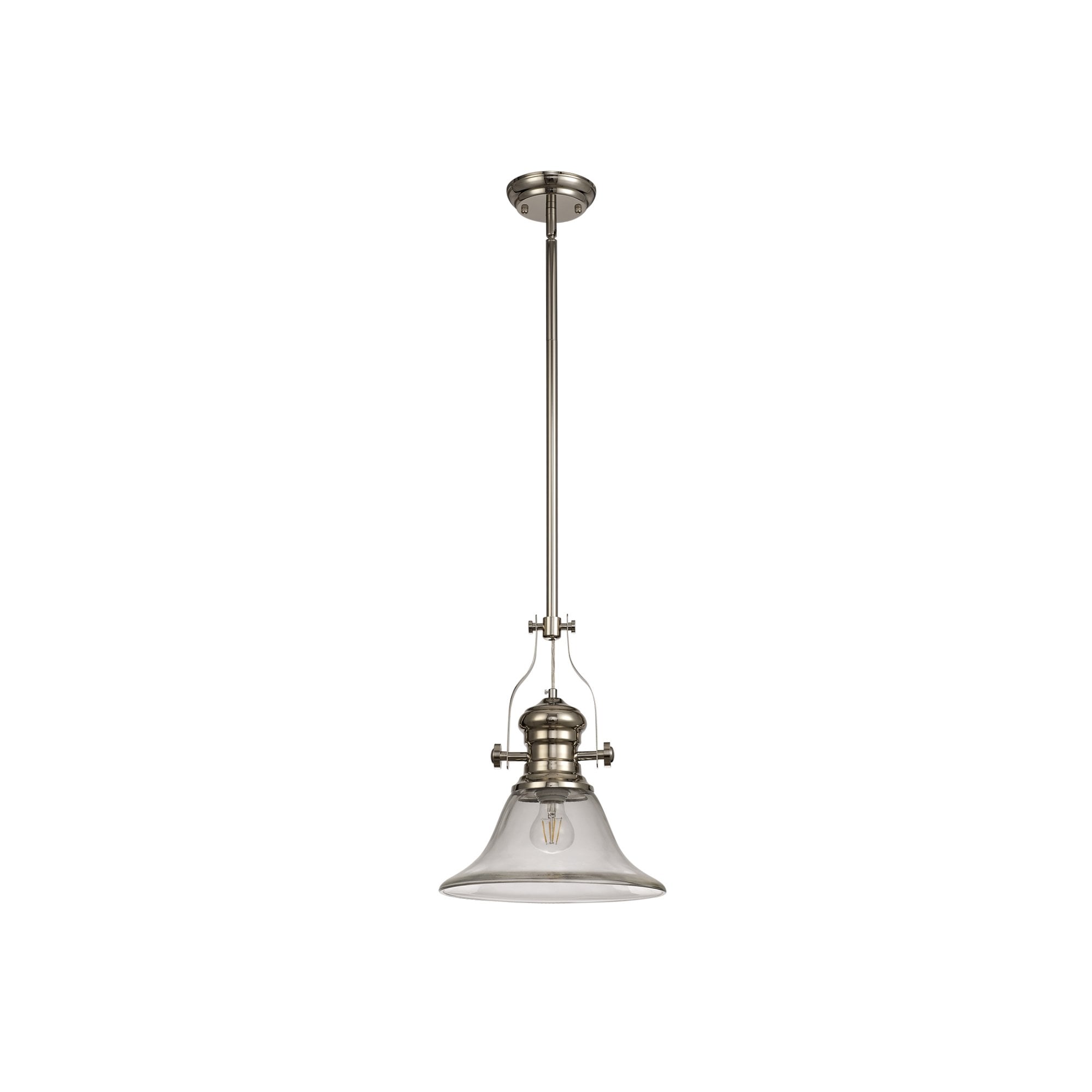 Fabula Epping Single Pendant - 30cm Smooth Bell Glass Shade - Polished Nickel & Clear Glass