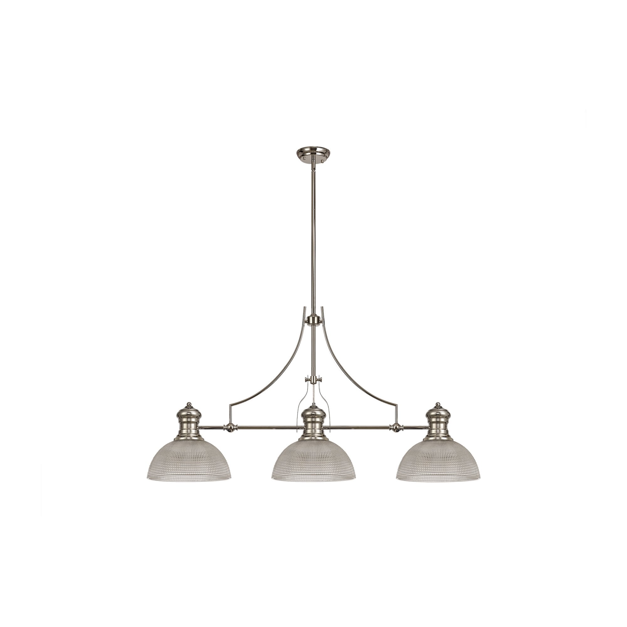 Fabula Epping 3 Light Linear Pendant - 30cm Prismatic Glass Shades - Polished Nickel & Clear Glass