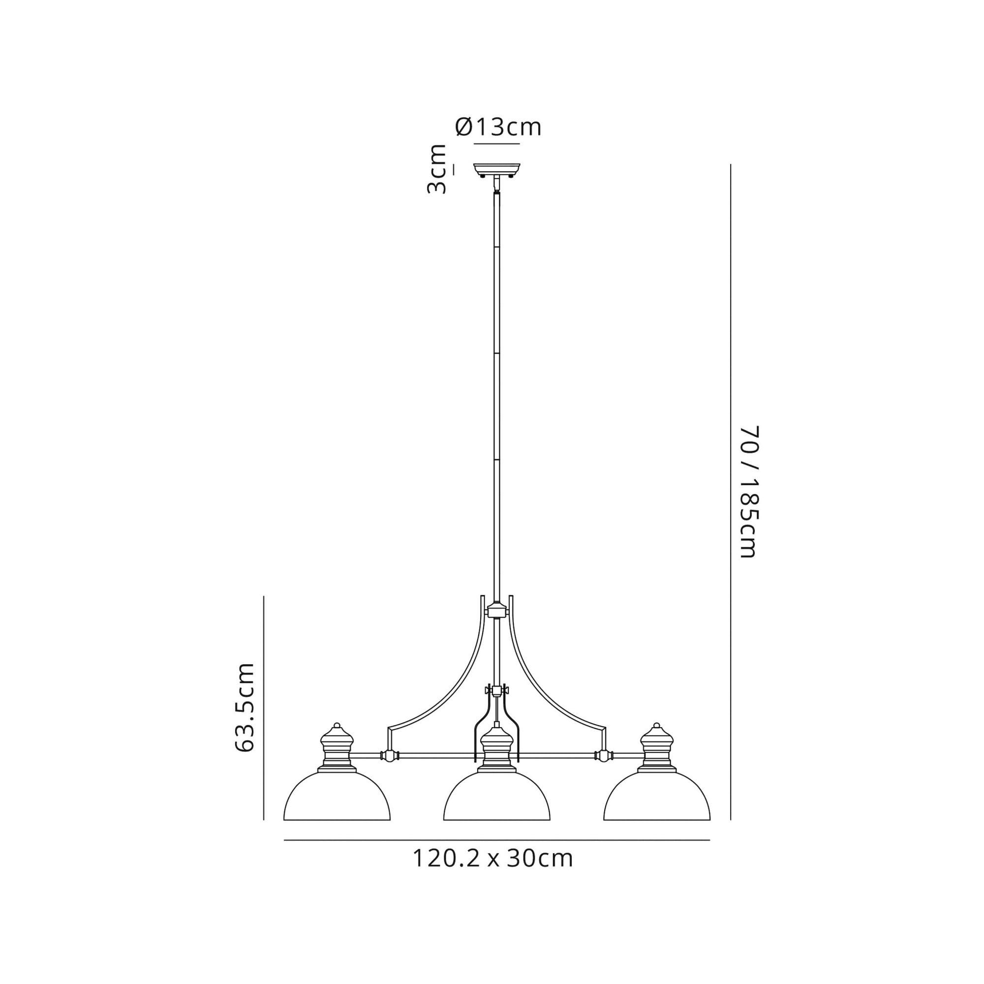 Fabula Epping 3 Light Linear Pendant - 30cm Prismatic Glass Shades - Polished Nickel & Clear Glass
