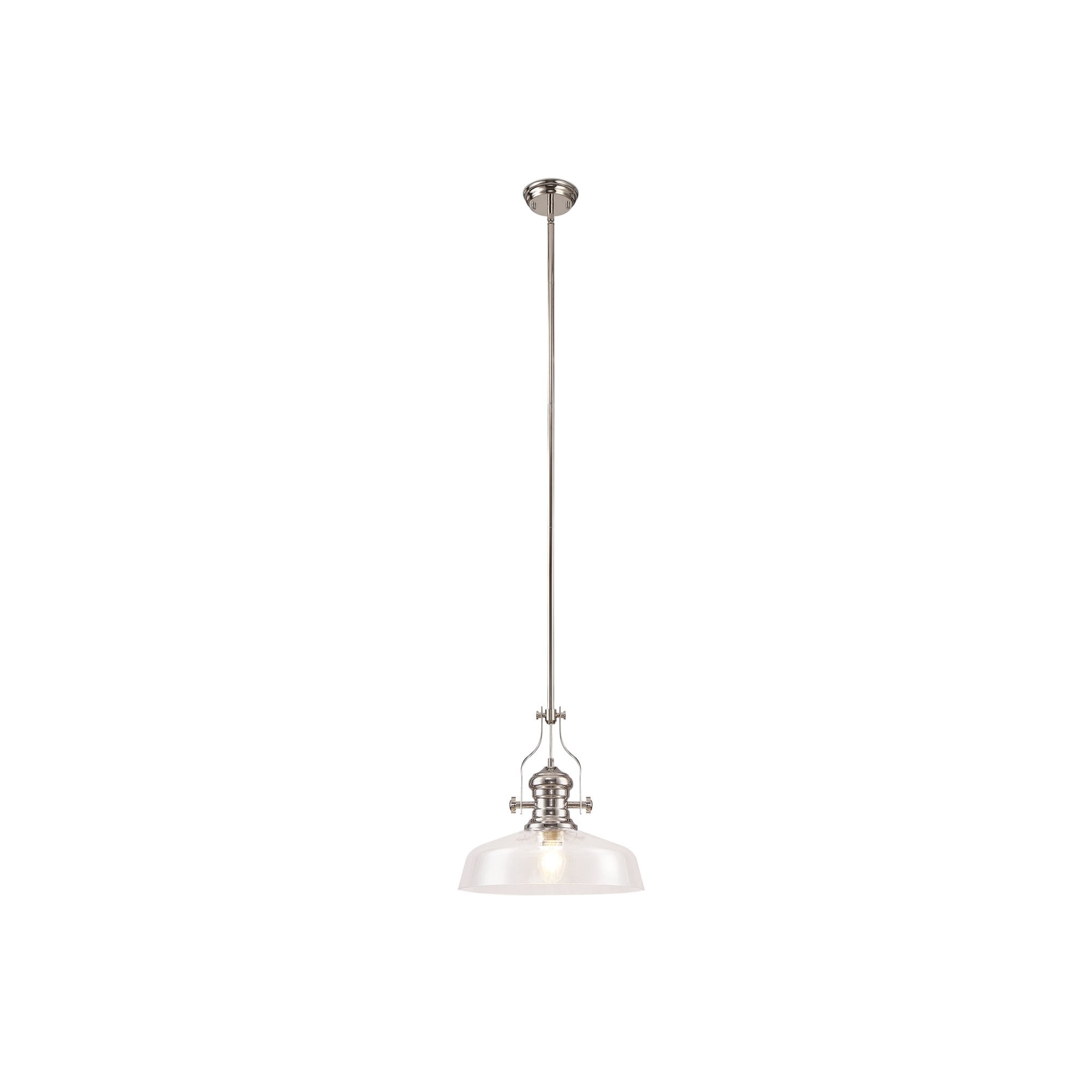 Fabula Epping Single Pendant - 38cm Flat Round Glass Shade - Polished Nickel & Clear Glass