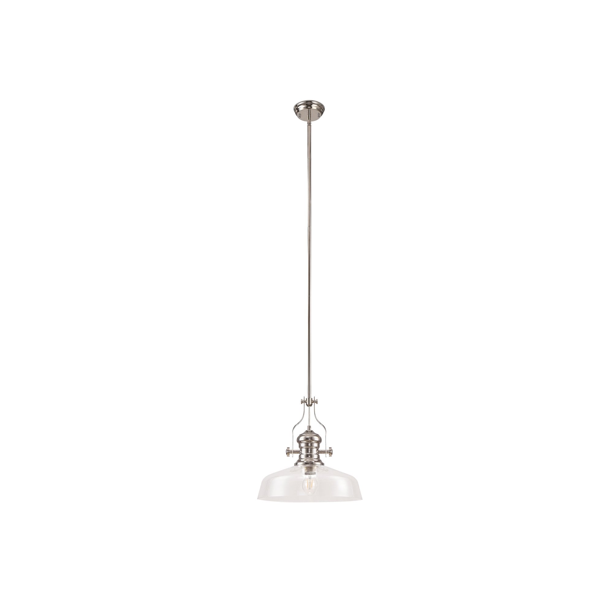 Fabula Epping Single Pendant - 38cm Flat Round Glass Shade - Polished Nickel & Clear Glass