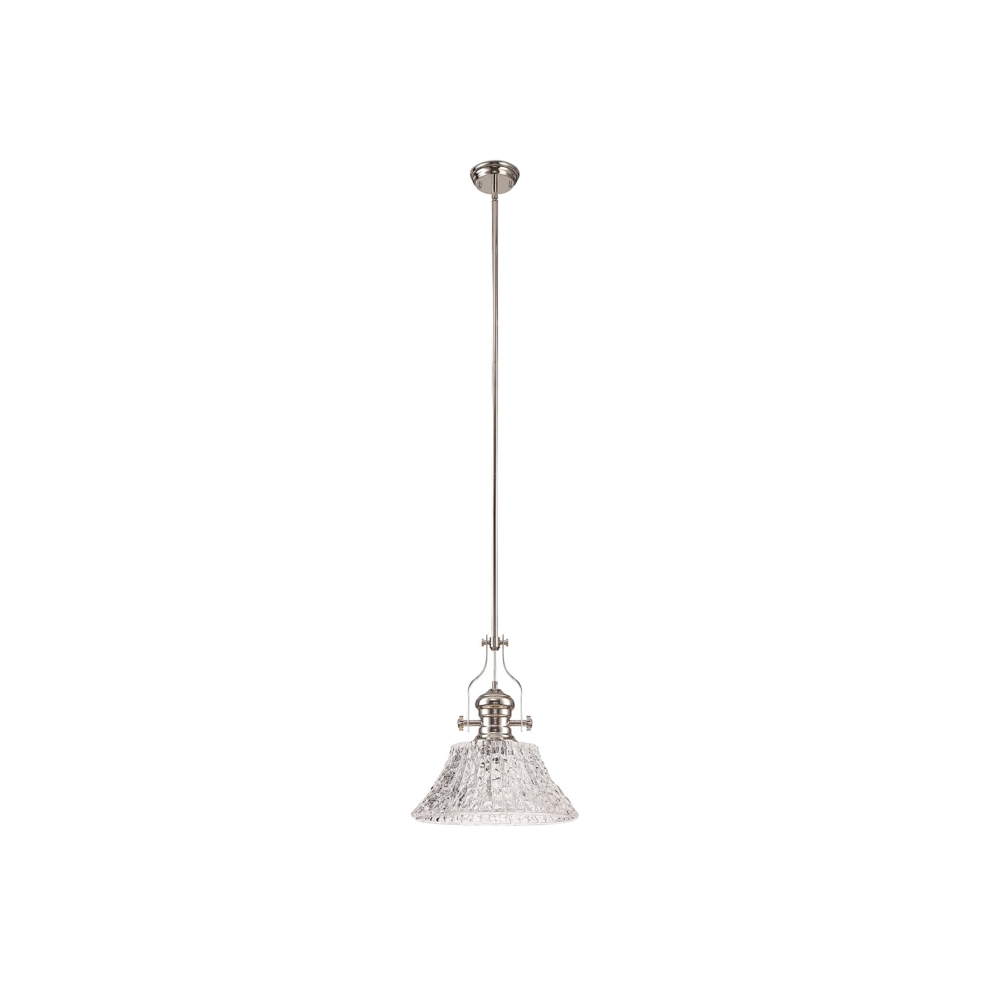 Fabula Epping Single Pendant - 38cm Patterned Round Glass Shade - Polished Nickel & Clear Glass