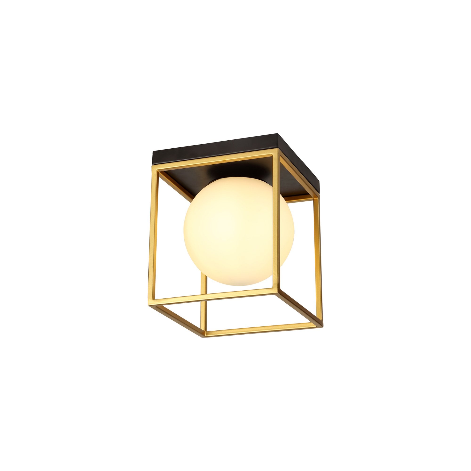 Fabula Newbury Single Square Flush Light - Matt Black & Painted Gold