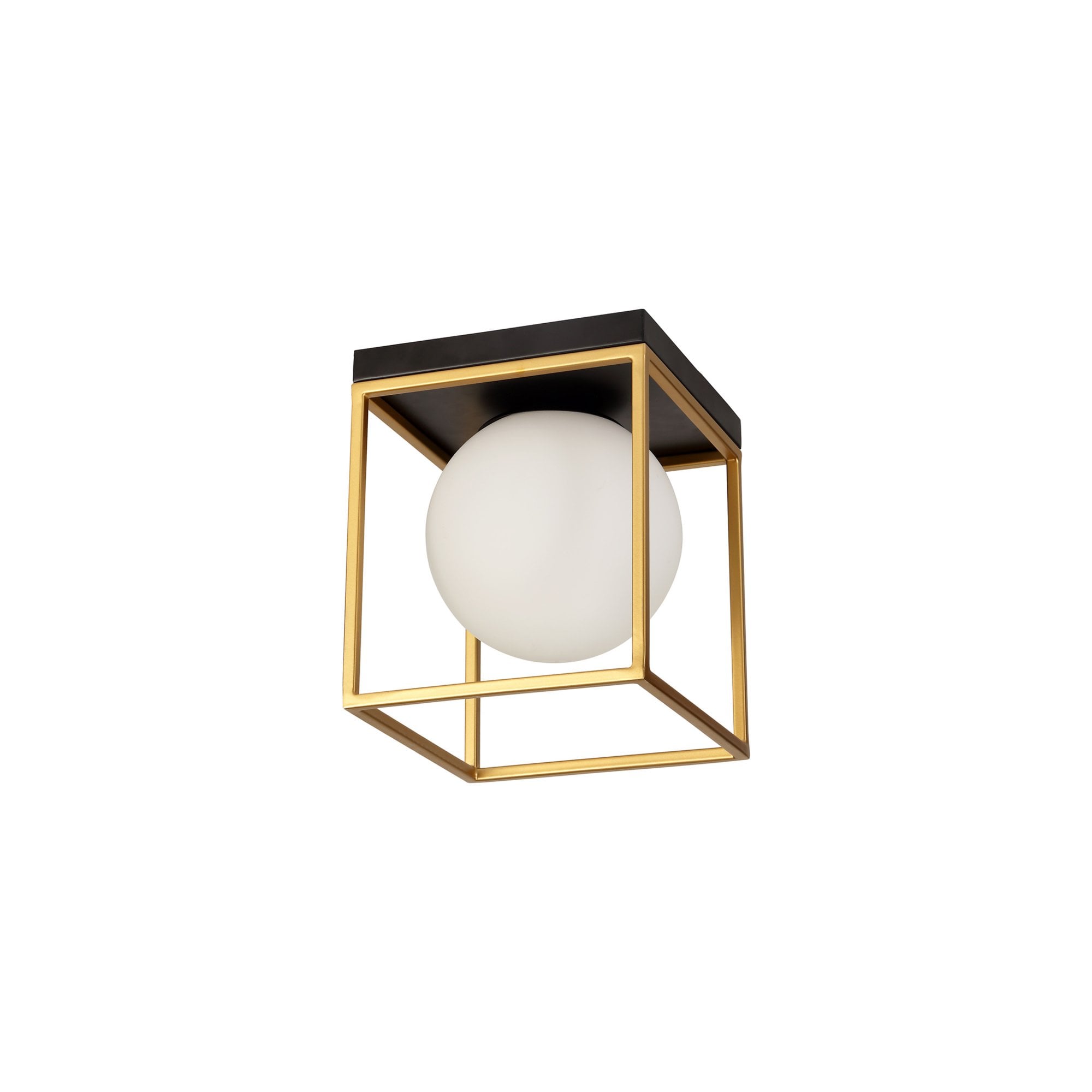 Fabula Newbury Single Square Flush Light - Matt Black & Painted Gold
