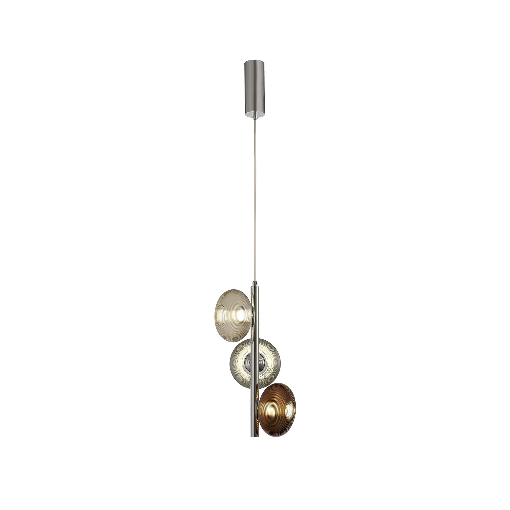 Fabula Ripley 3 Light LED Multi-Drop Pendant - Polished Chrome, Smoked, Copper & Champagne Glass